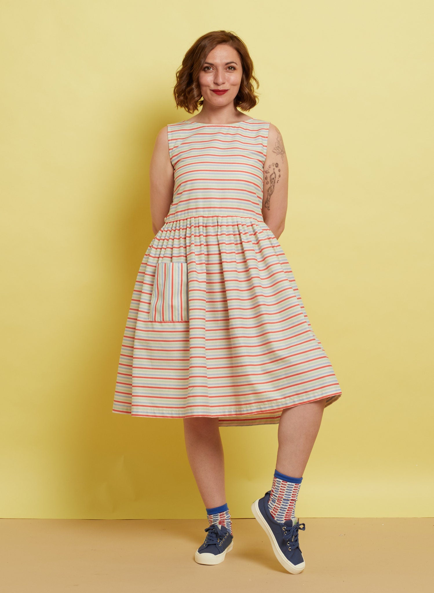 Sleeveless Seaside Striped Cotton Dress | Made in the UK