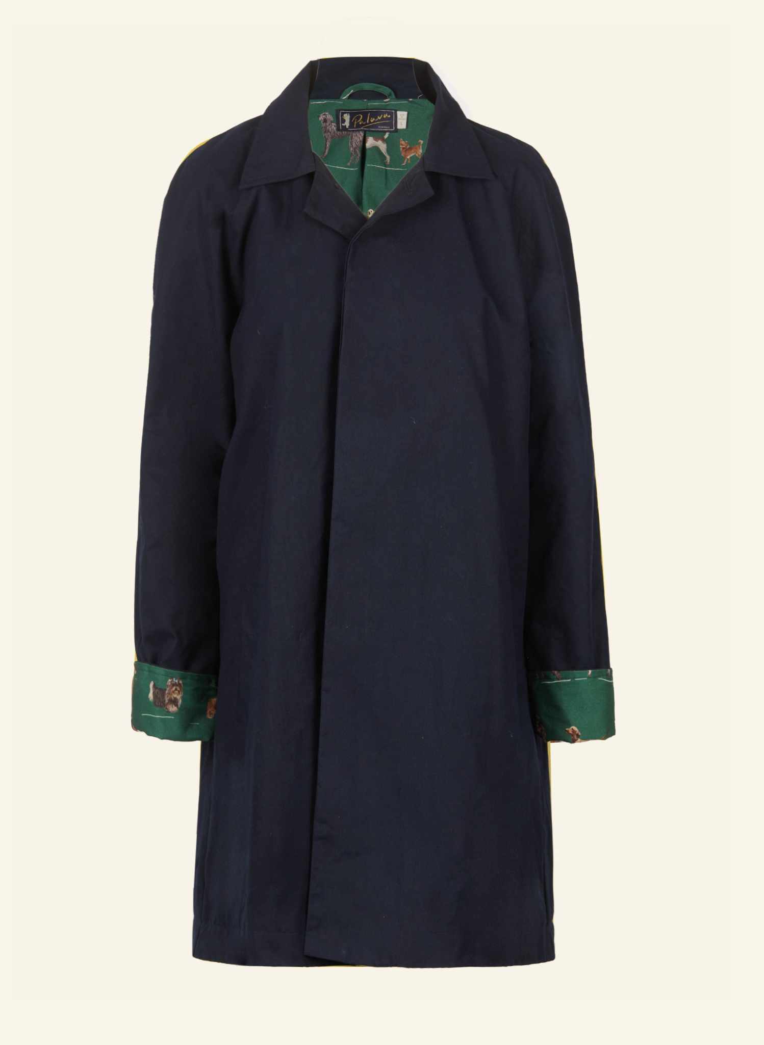 Heritage - Navy Trench Coat - Green Porcelain Dogs Lining