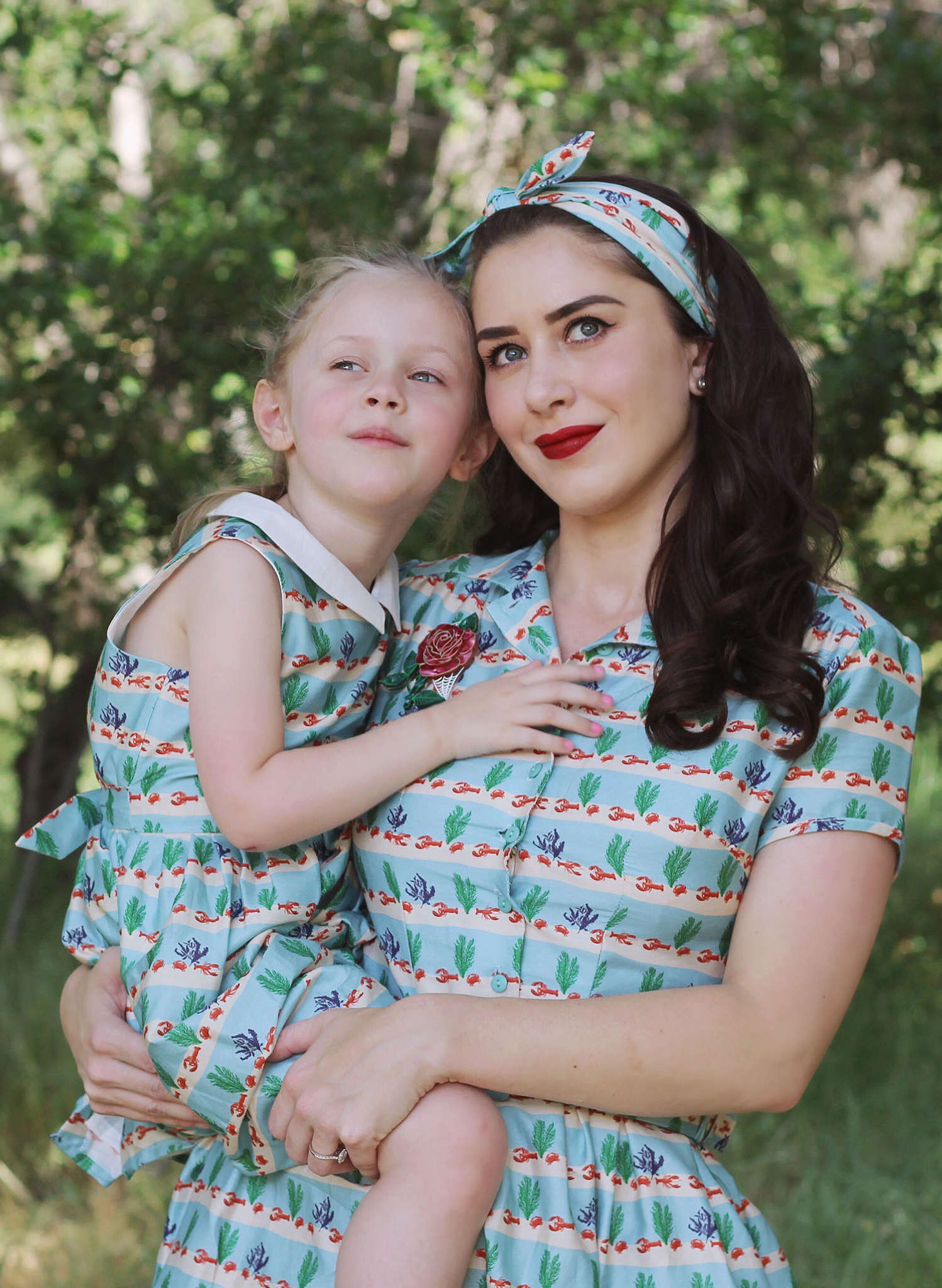 Penny Girls Dress - Light Blue Lobster Rows