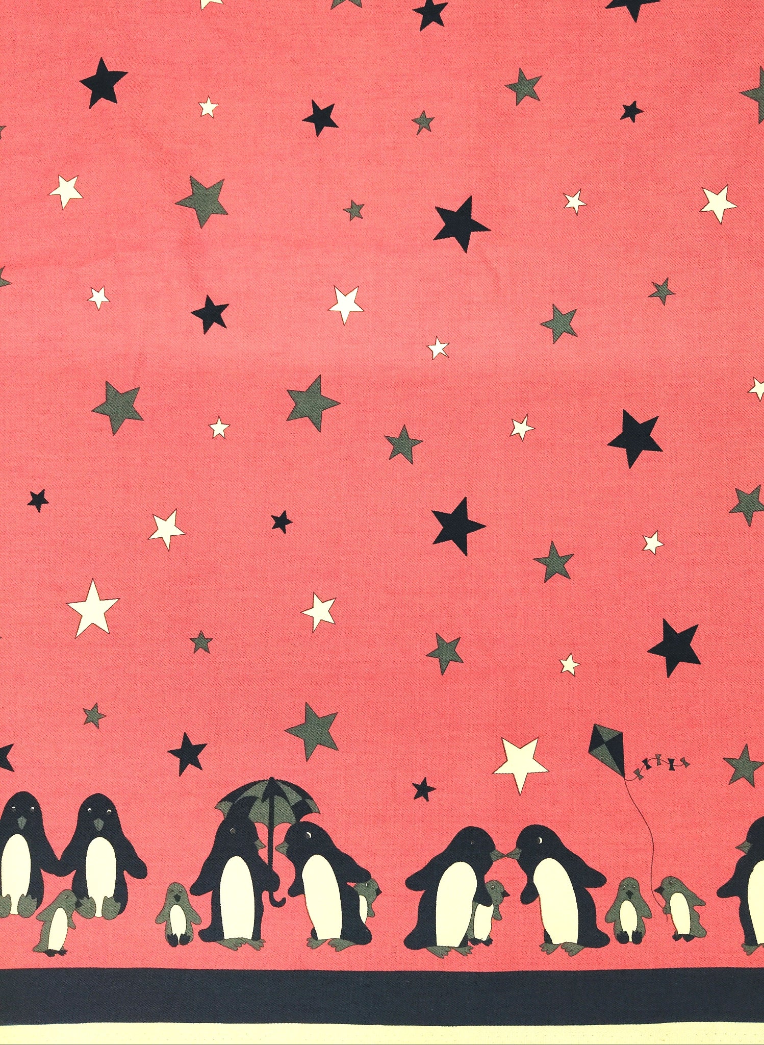 Remnant  - 1m - Pink Penguin Fabric - Cotton twill Fabric