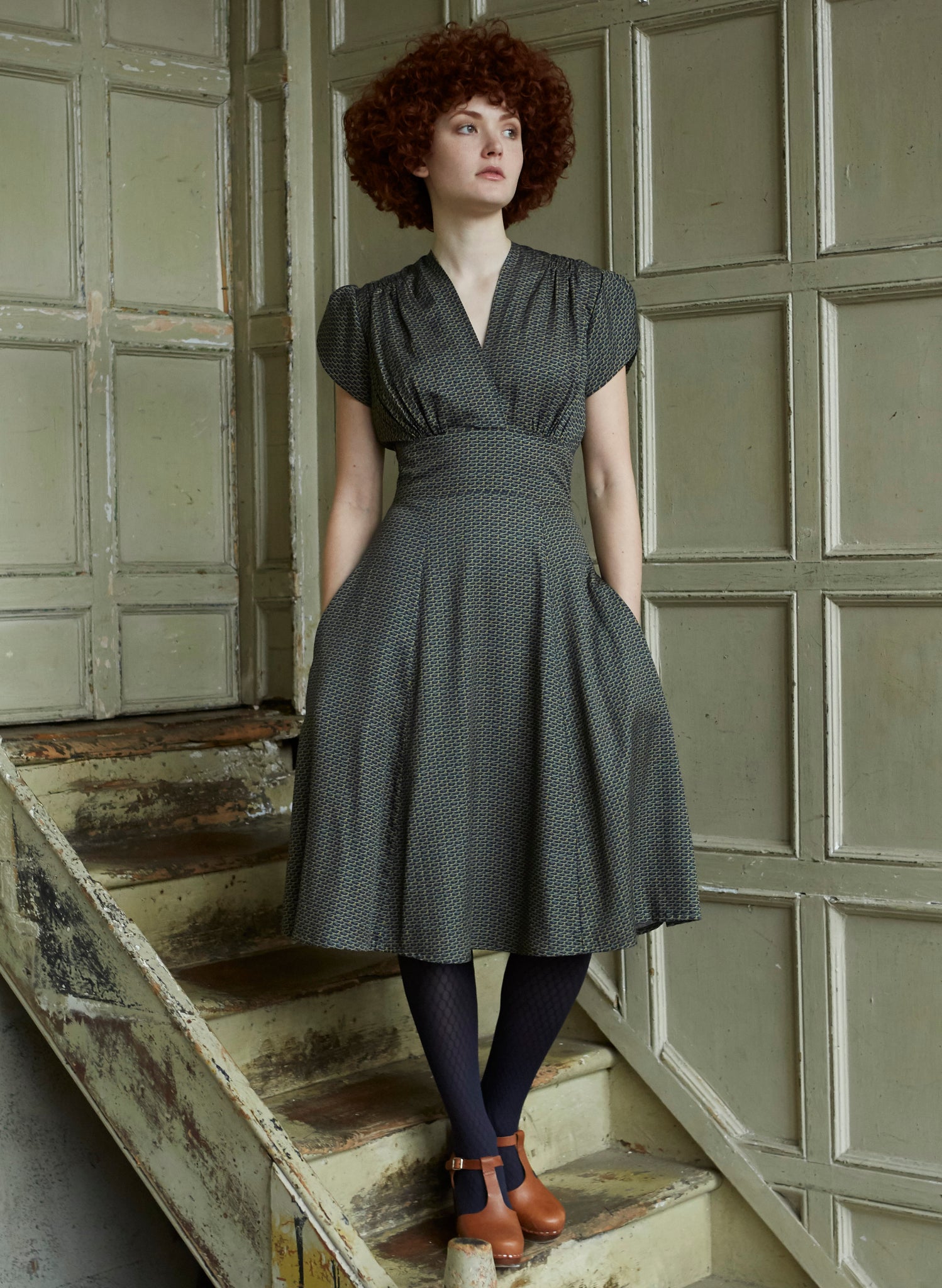 Rita - Navy Marbled Feather Dress