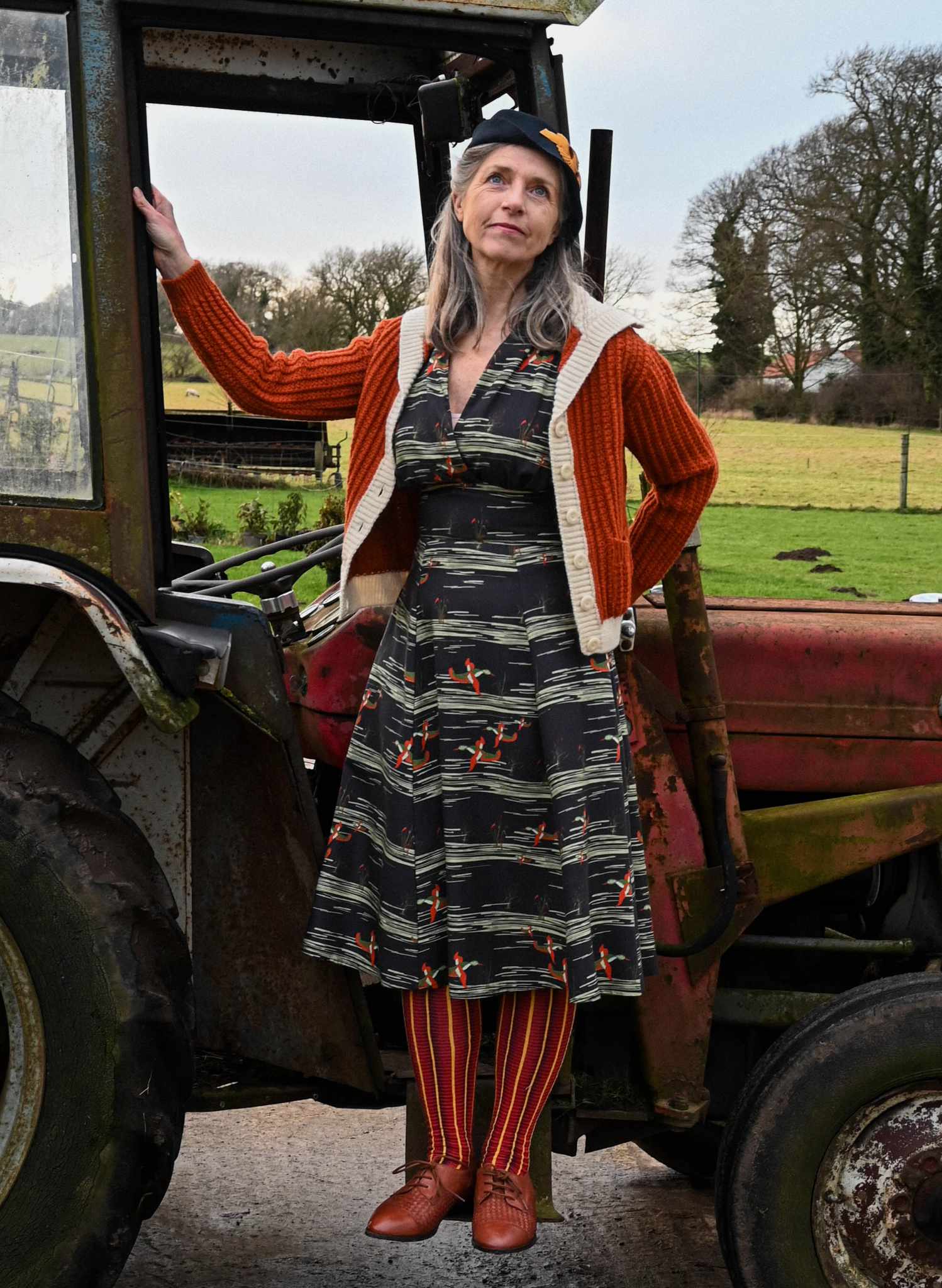 Rita Long-sleeve - Black Flying Ducks Dress