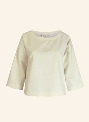 Ivory White 3/4 Sleeve Loose Top | Organic Cotton & Linen | UK