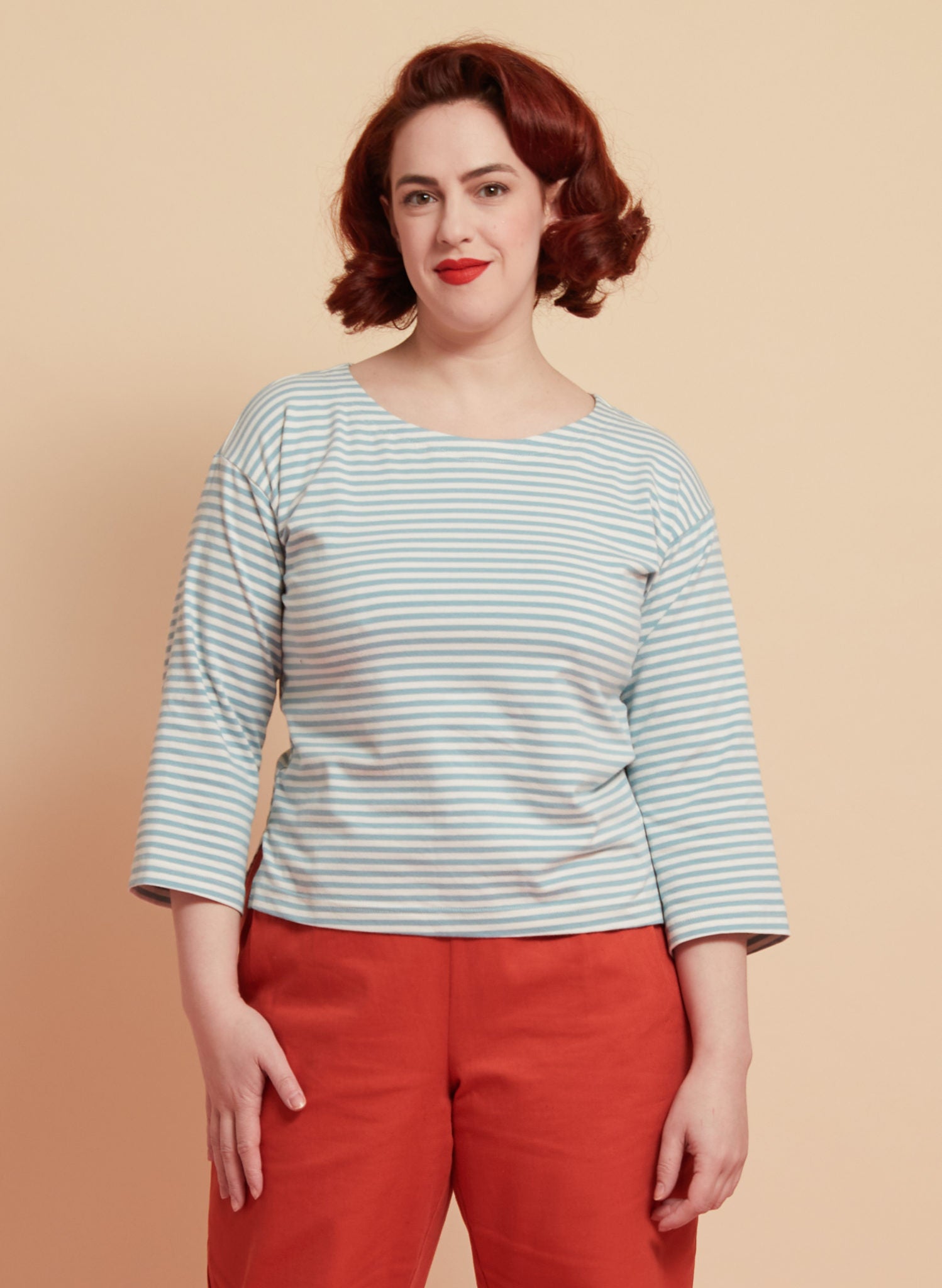 Tina Cotton Jersey Top - Light Blue Stripe