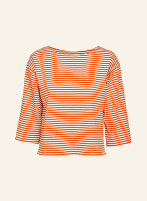 Women's Orange Striped 3/4 Sleeves Top | 100% Organic Cotton | Made in UK