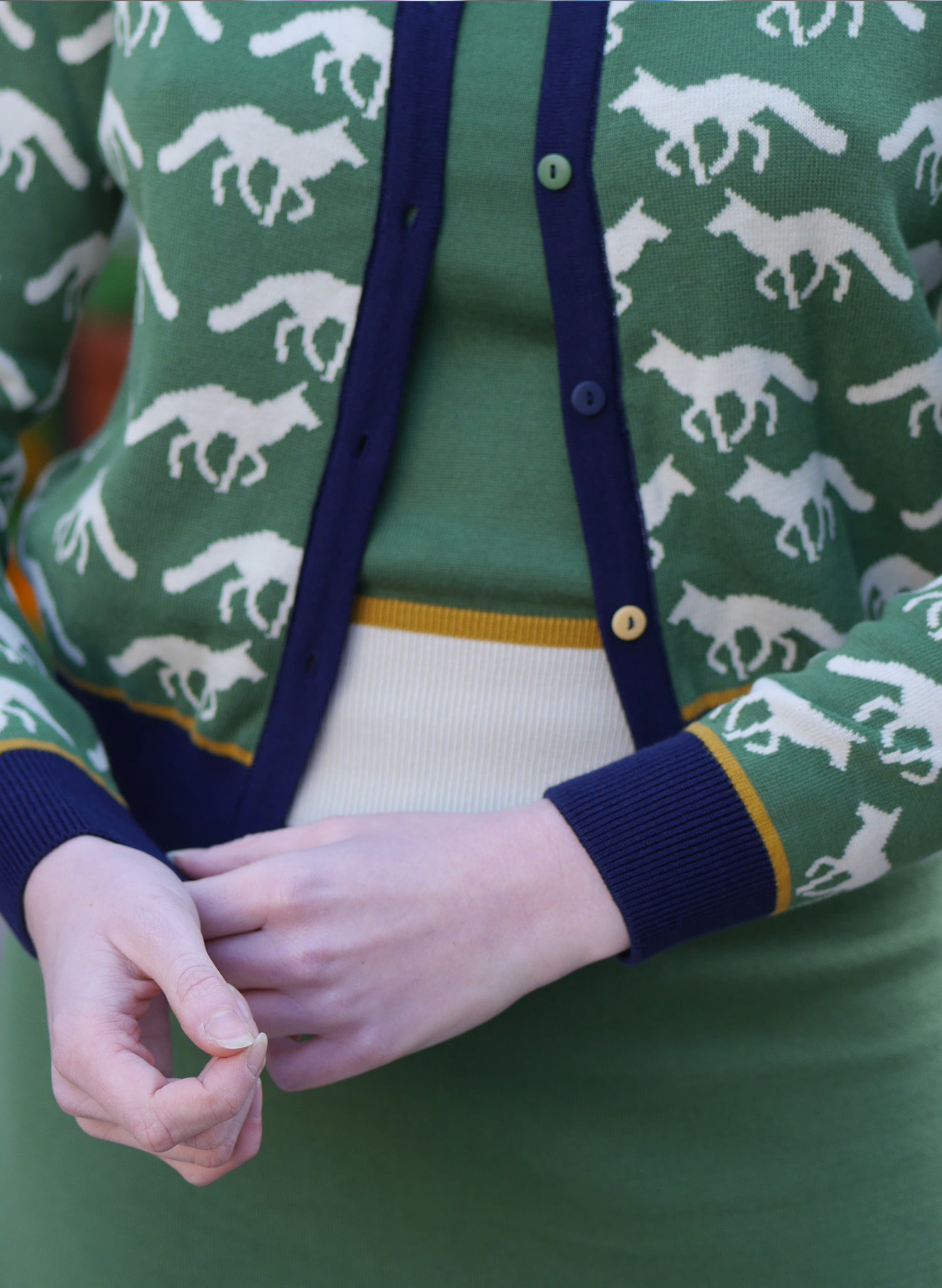 Vera Jacquard Cardigan - Green Fox