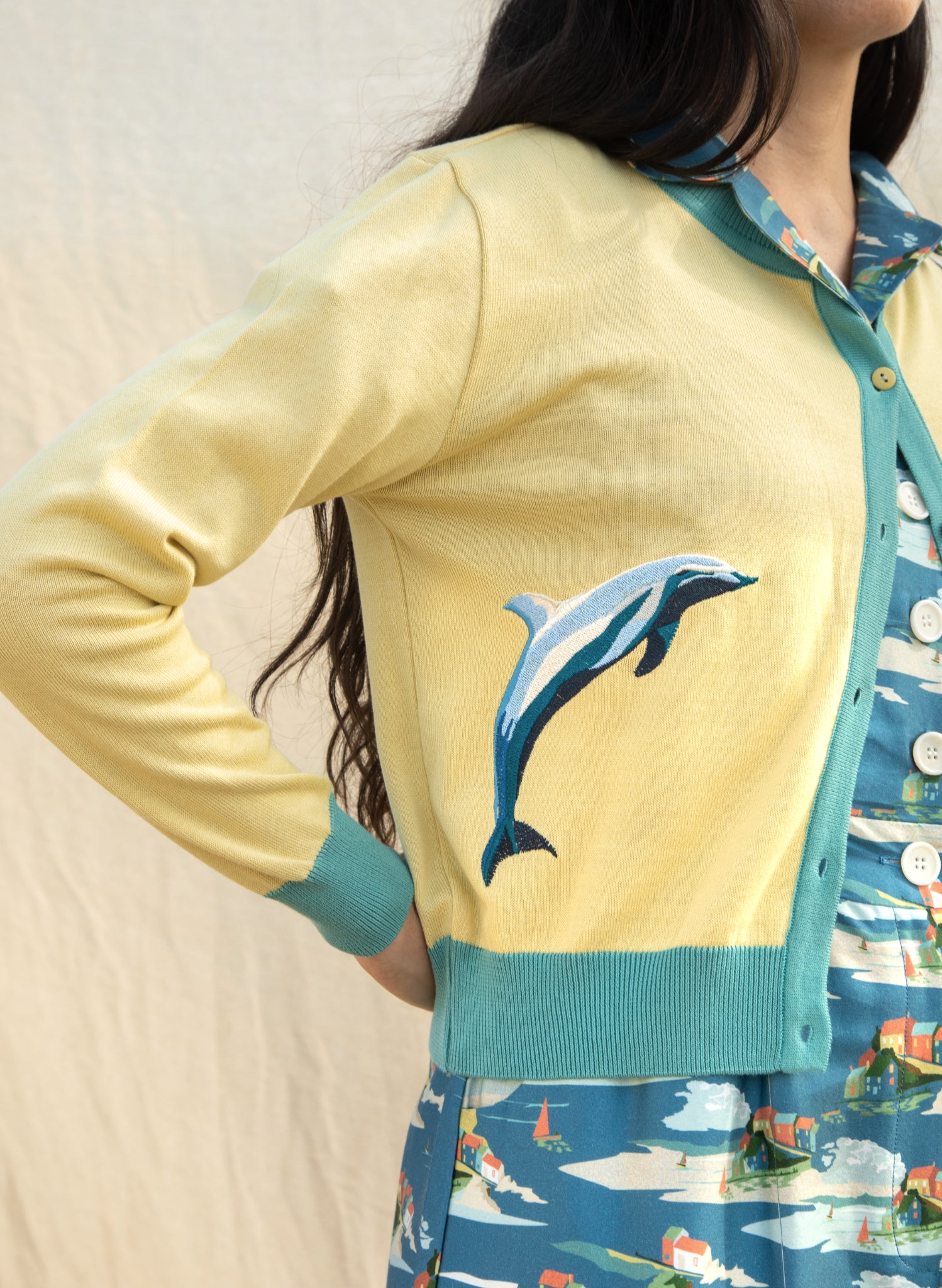 Vera Cardigan - Yellow Dolphins