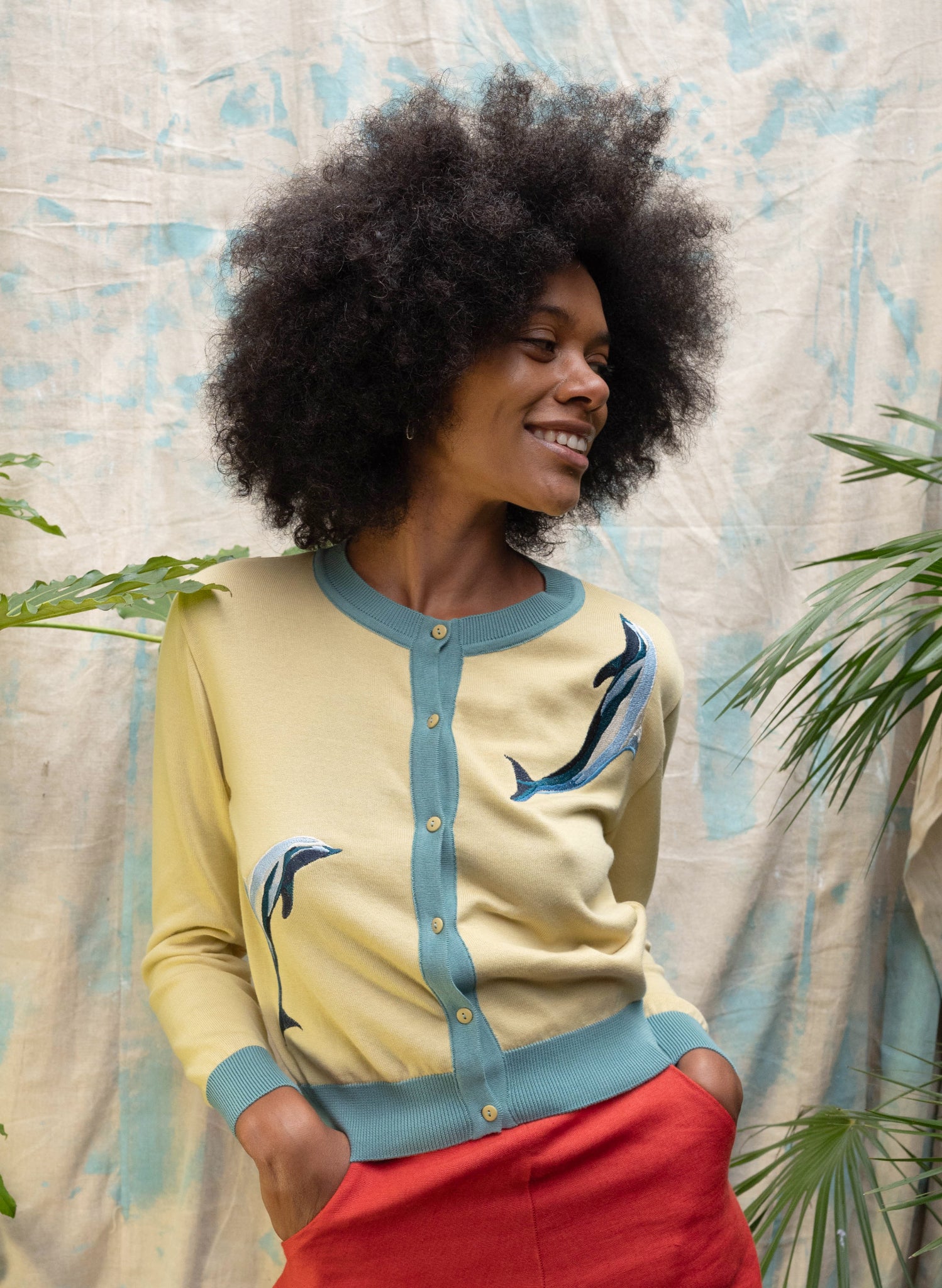 Vera Cardigan - Yellow Dolphins