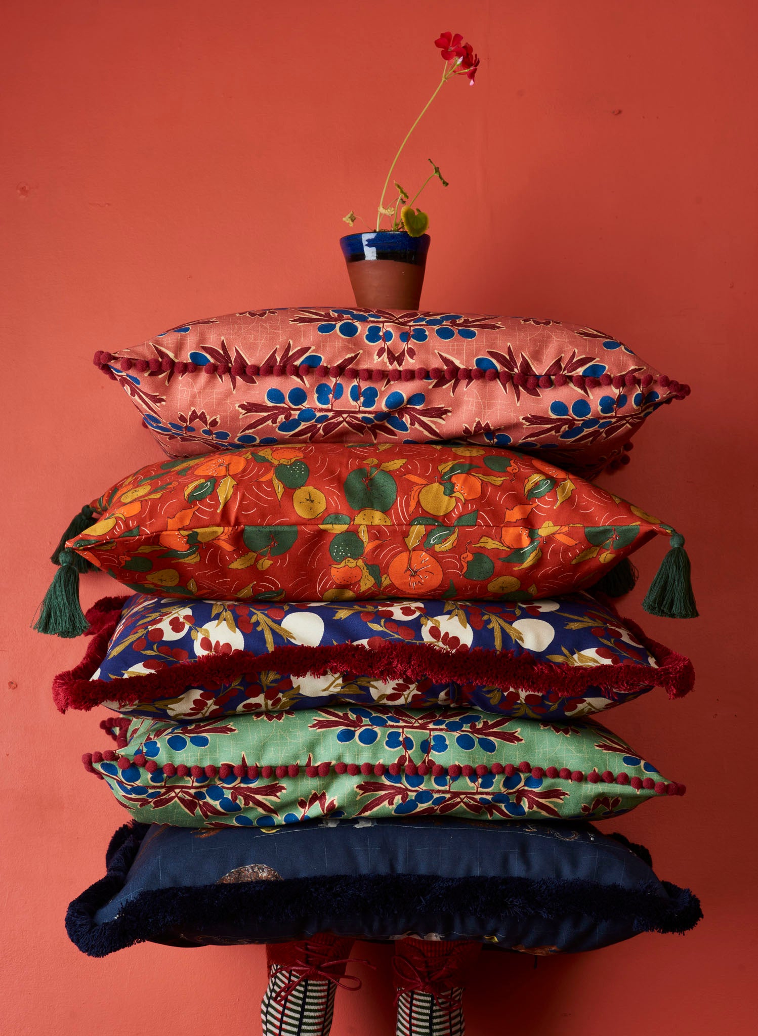 Large Cushion Cover - Green Porcelain Dogs