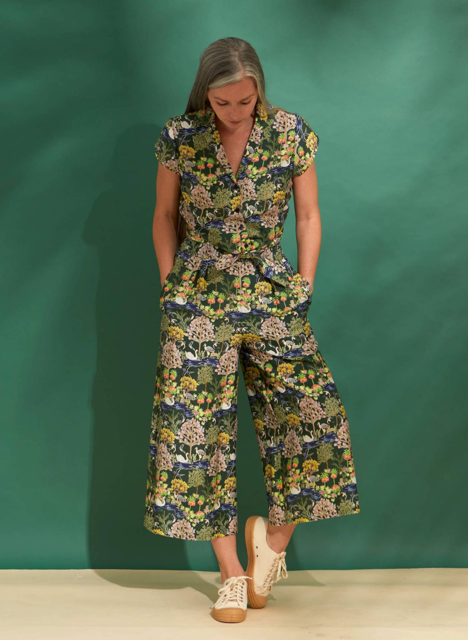 Edith Trousers - Dark Green Botanical Gardens