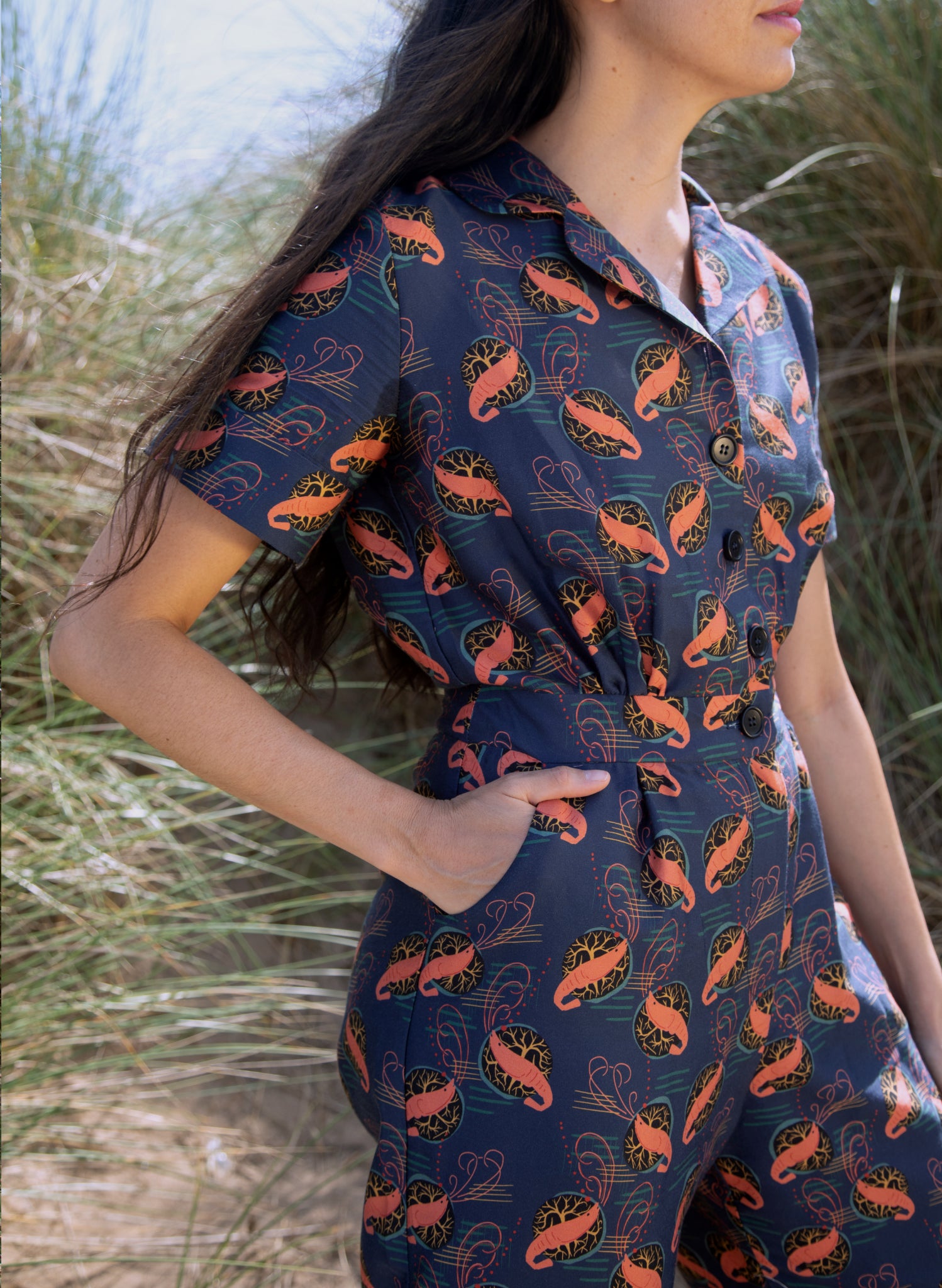 Francesca Long Jumpsuit - Navy Prawn Cocktail