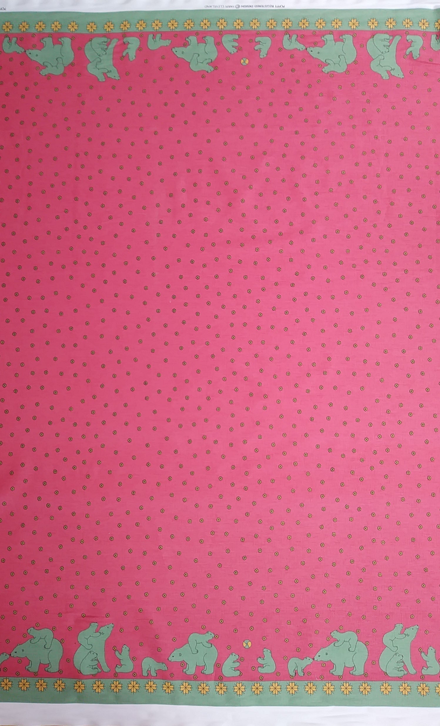 Pink Polar Bear Fabric - Cotton twill
