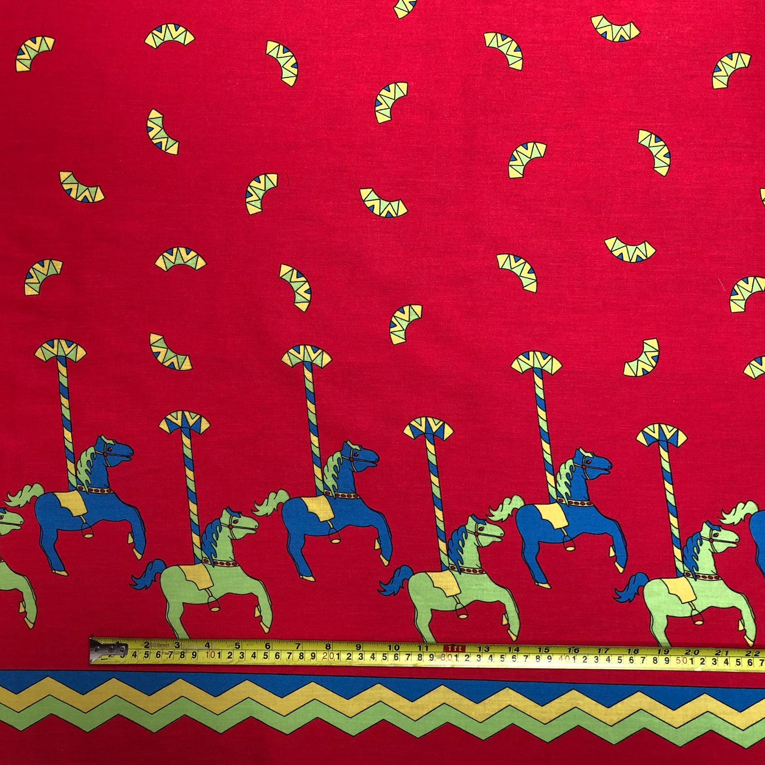 Red Carousel Print Fabric - Cotton