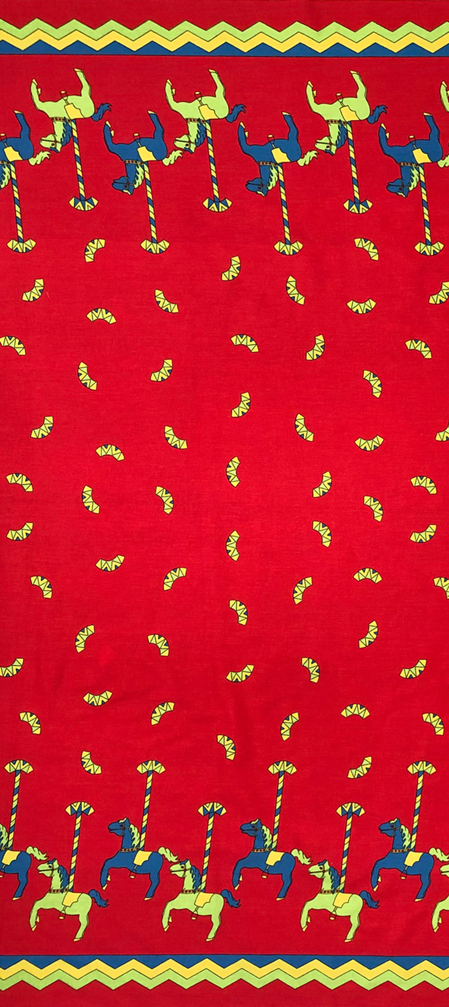 Remnant - 2.5m - Red Carousel Print Fabric - Cotton
