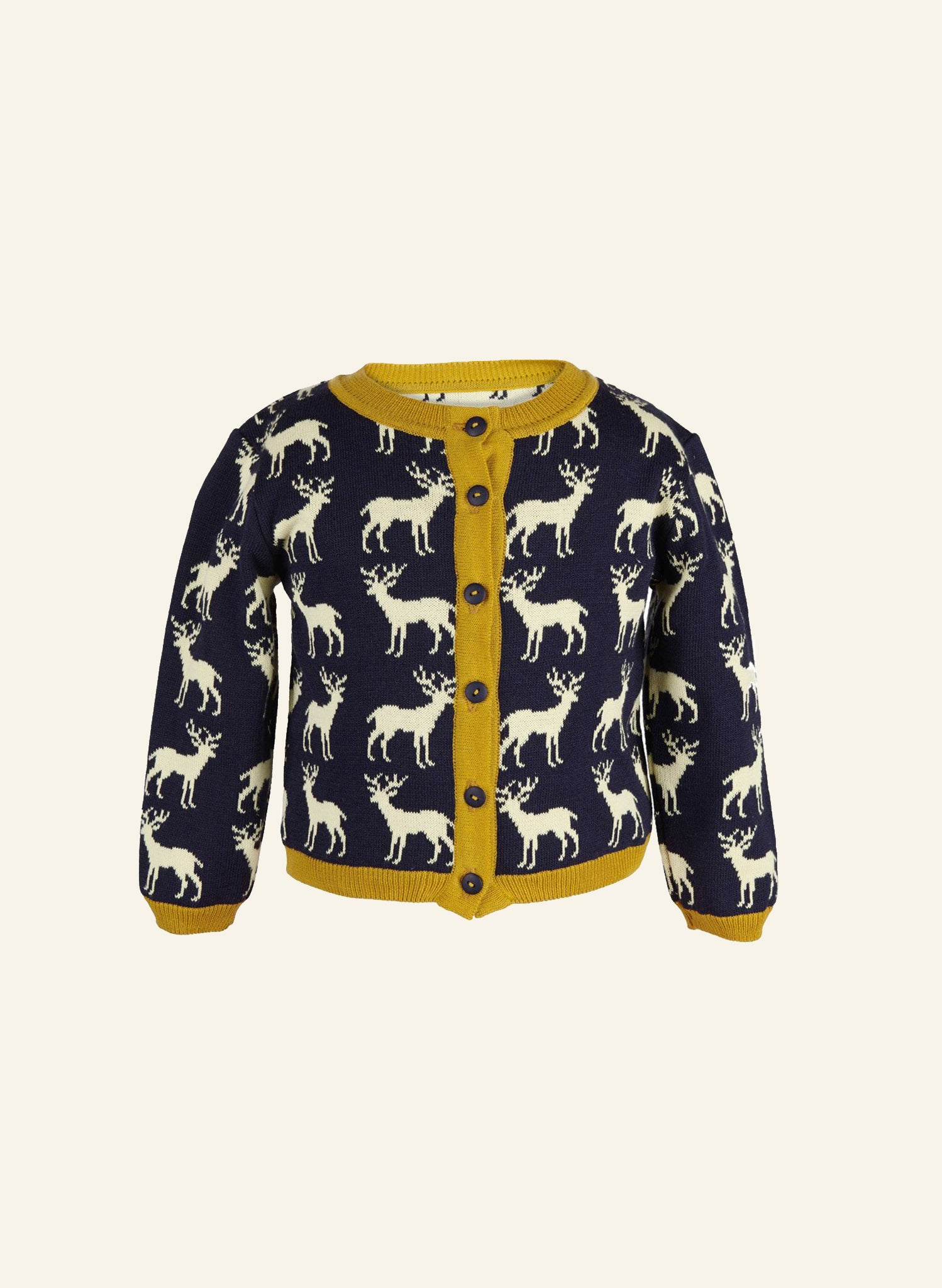 Children's Reindeer Print Cardigan in Navy | 100% Organic Cotton | UK