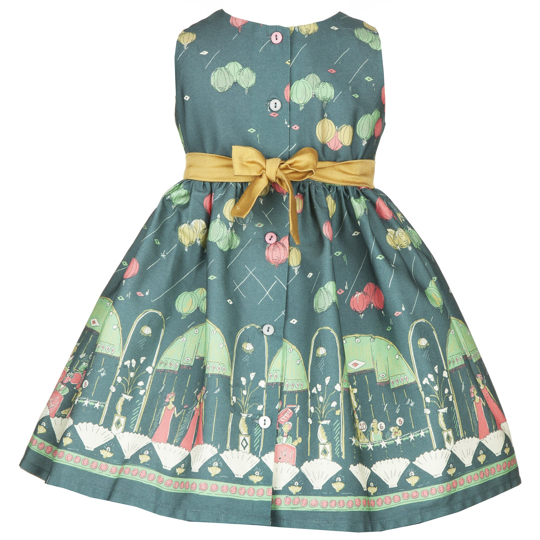 Teal Ballroom Print Children's Dress | 100% Organic Cotton Twill