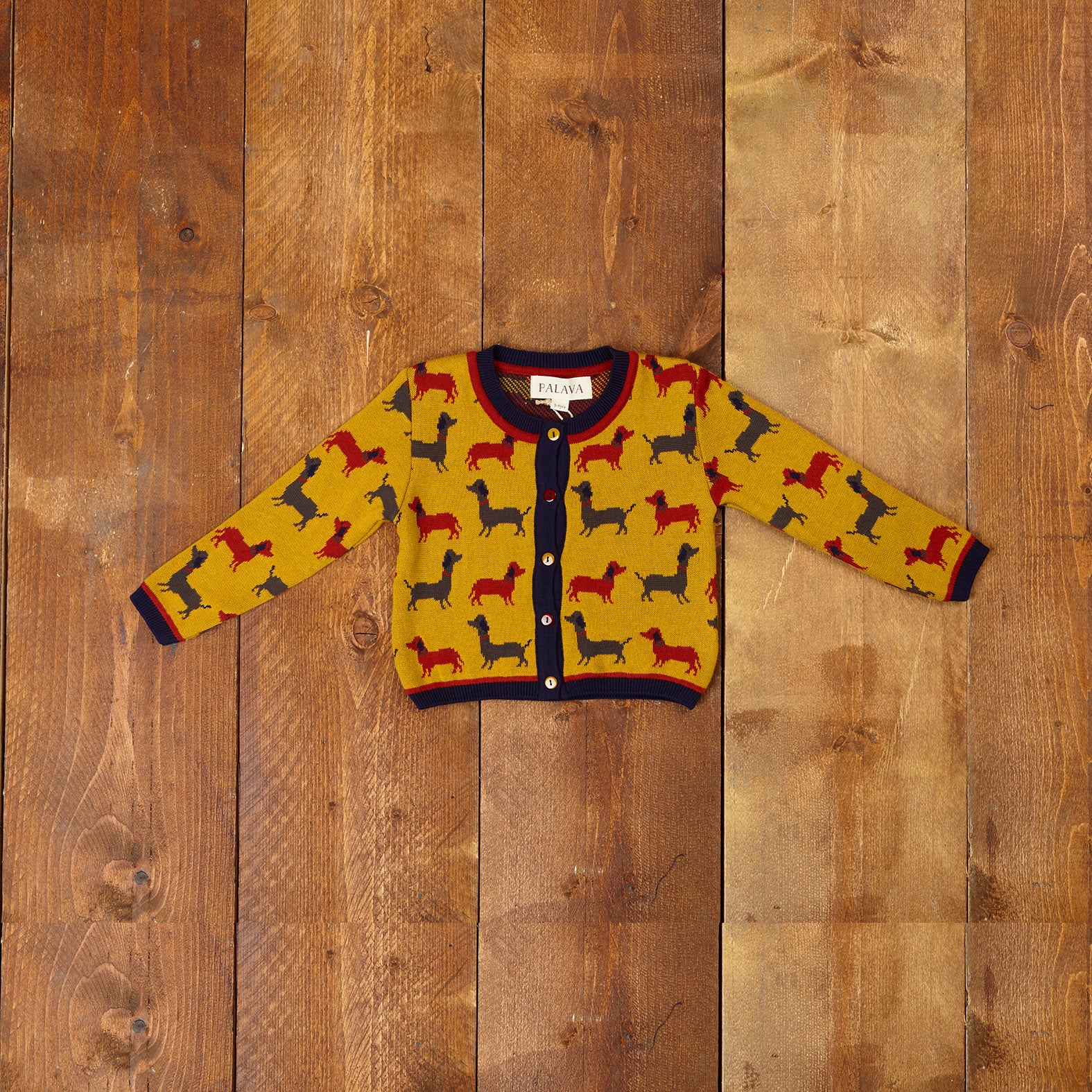 Children's Dog Print Cardigan in Mustard | 100% Organic Cotton | Palava