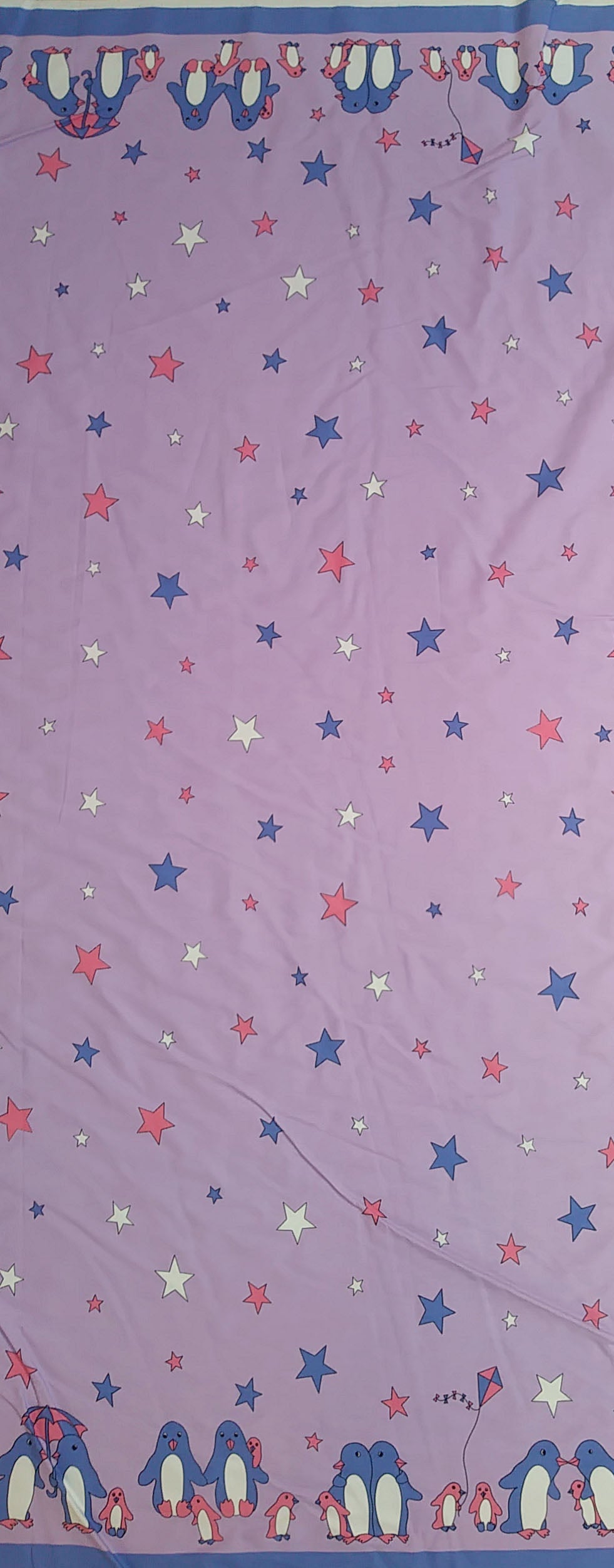 Remnant  - 1m - Purple Penguin Fabric - Cotton twill Fabric