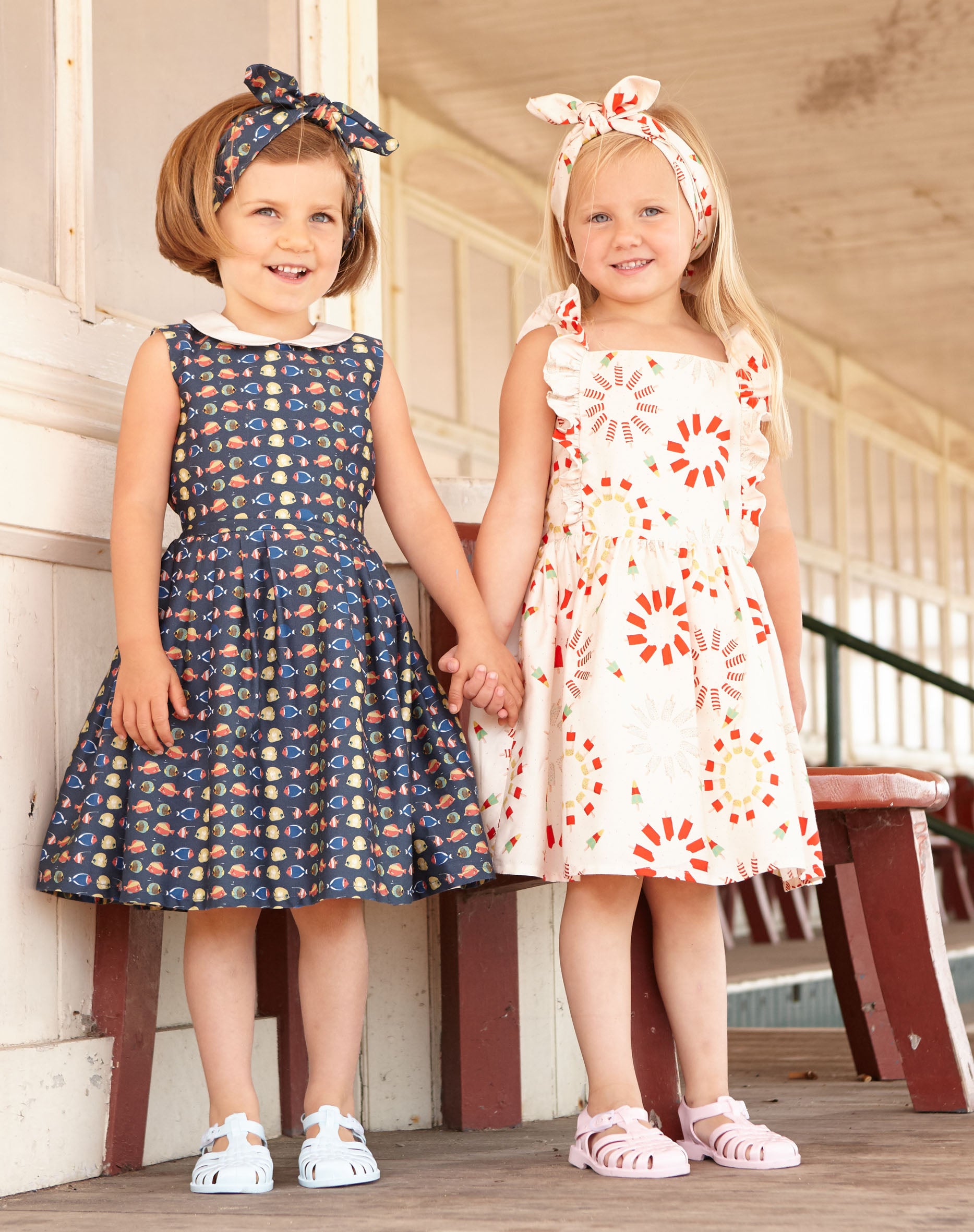 Navy Fish Print Sleeveless Children's Dress | 100% Organic Cotton