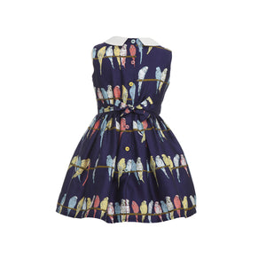 Navy Budgies Print Children's Dress | 100% Organic Cotton | UK