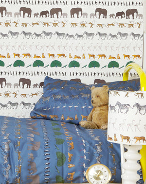 Ivory Wallpaper with Walking Zoo Print | 10 Metre Roll | UK