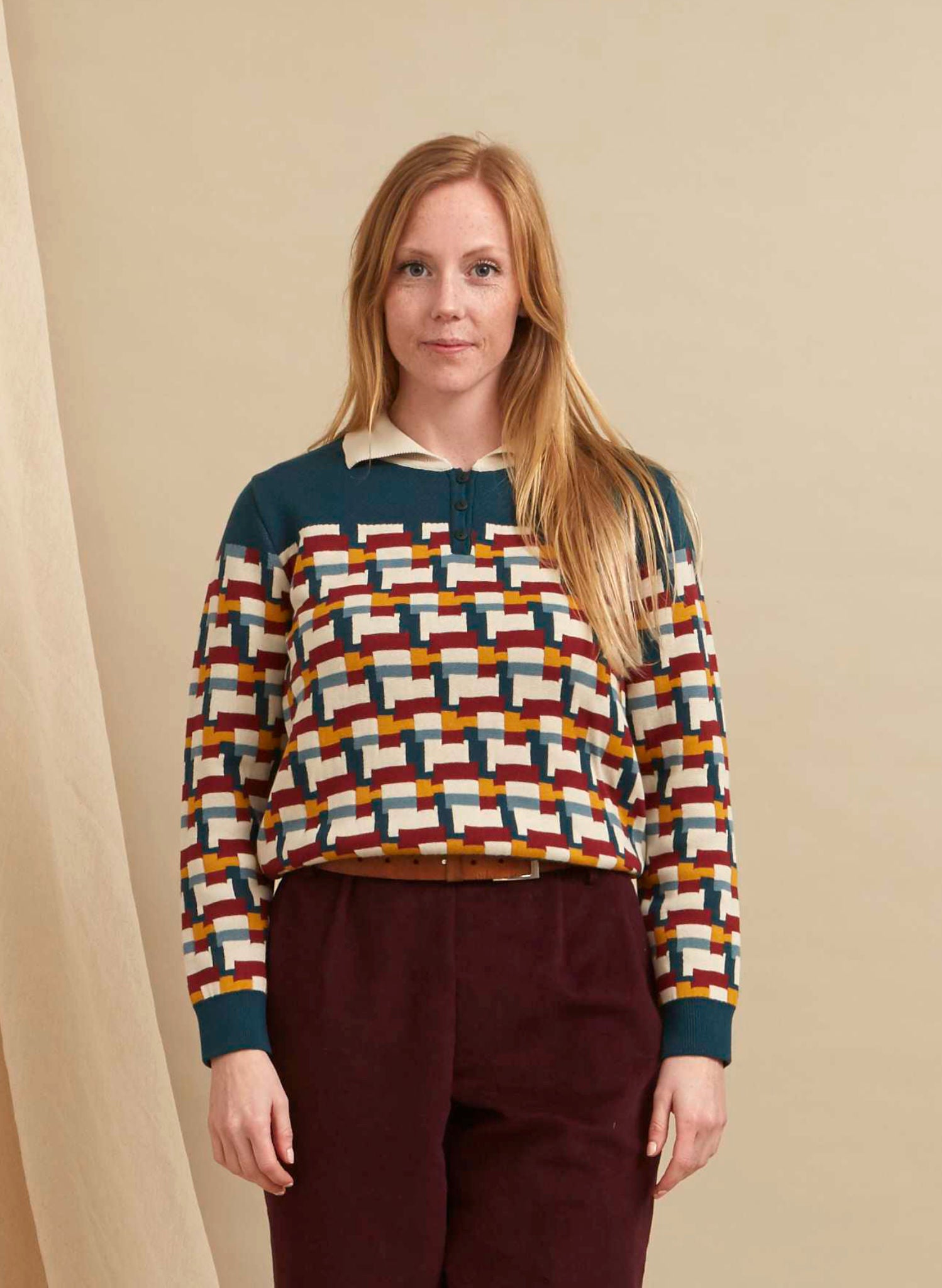 Aila - Teal Blocks Knitted Top