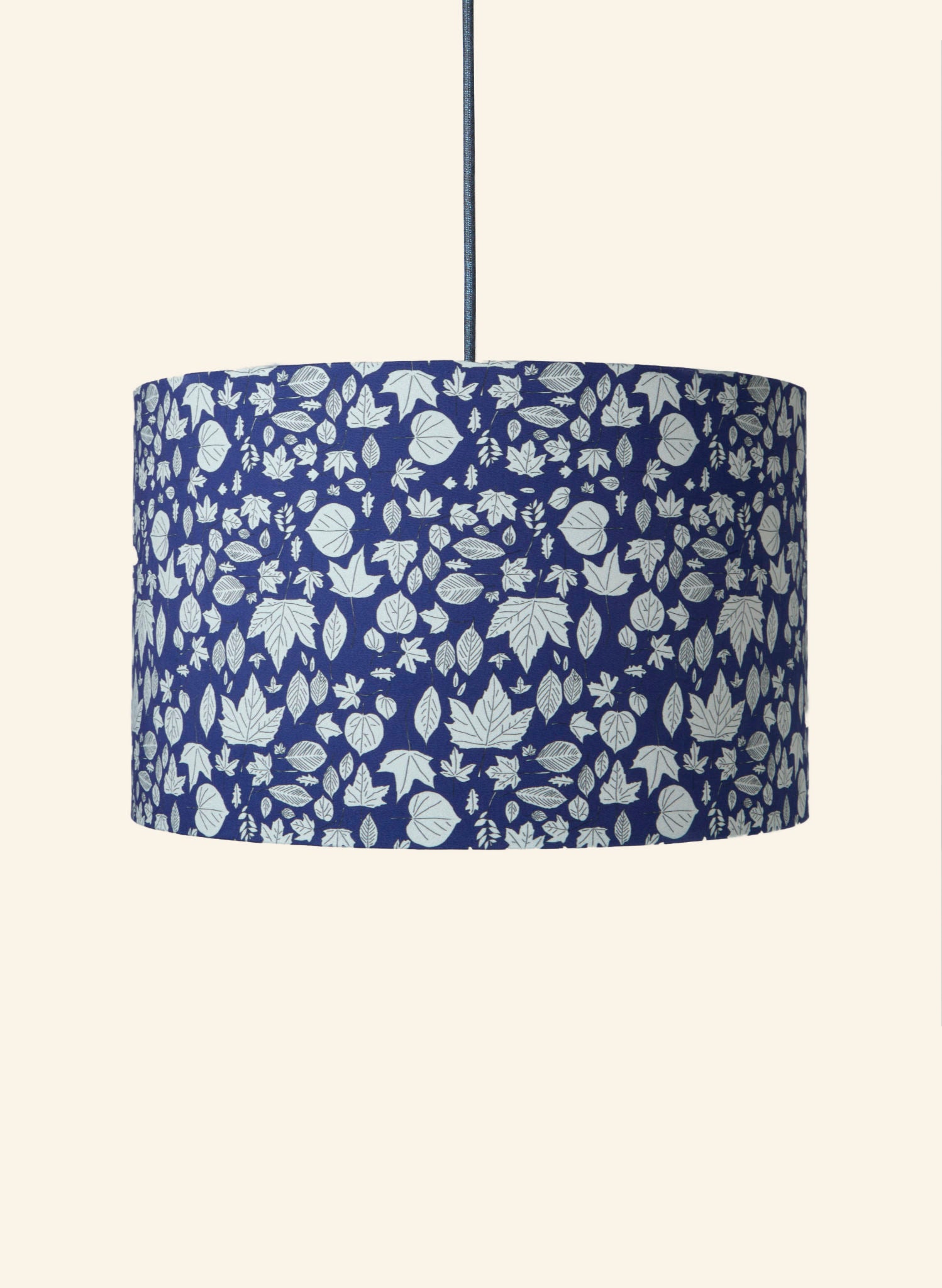 Drum Lampshade - Navy Autumn Leaves