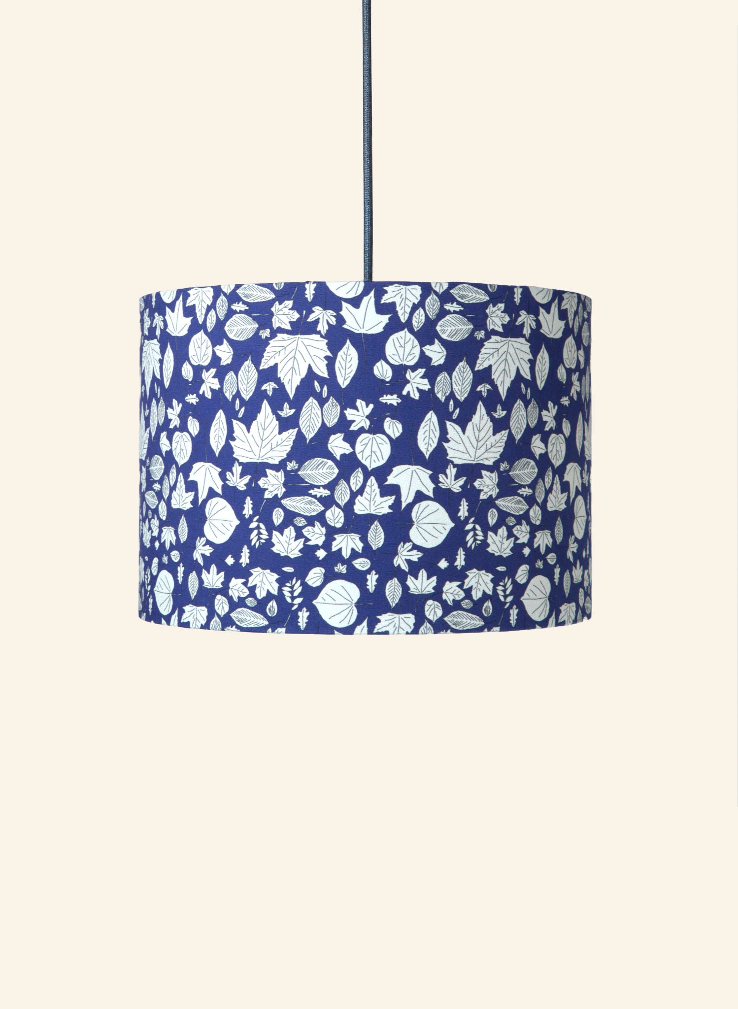 Drum Lampshade - Navy Autumn Leaves