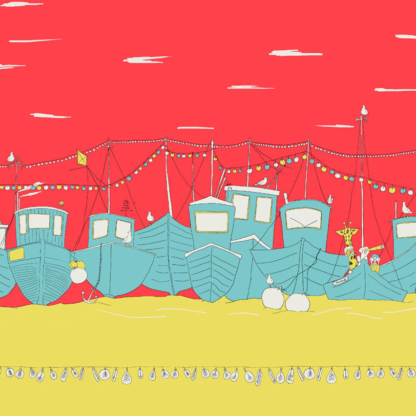 Red Boats Fabric - Cotton Sateen