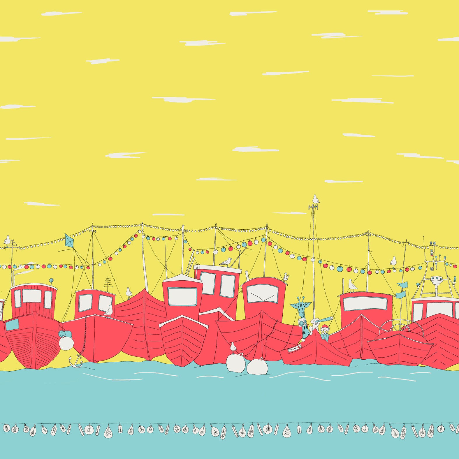 Yellow Boats Fabric - Cotton Sateen