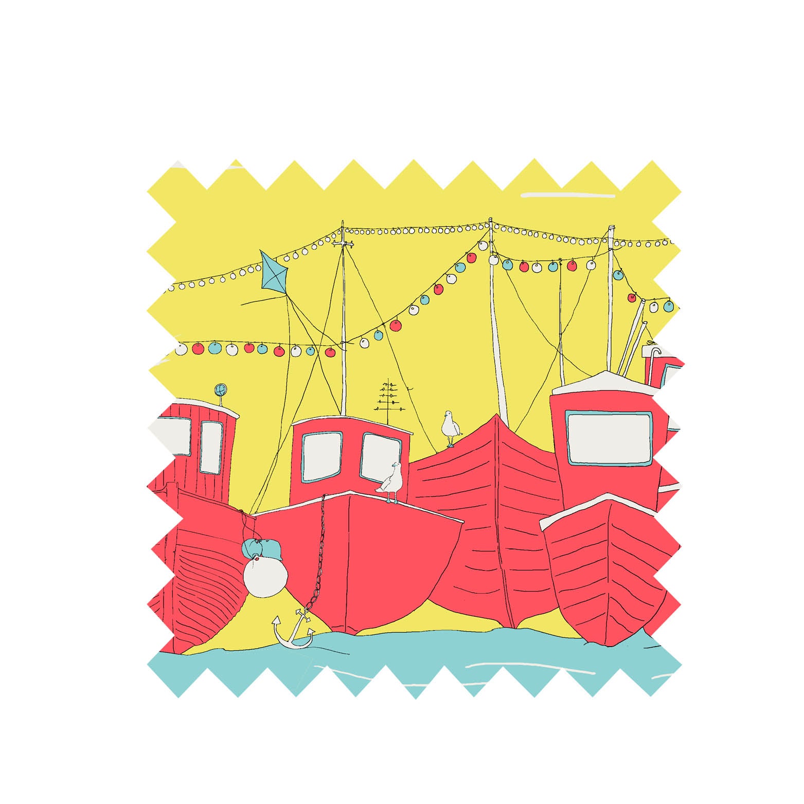 Yellow Boats Fabric - Cotton Sateen