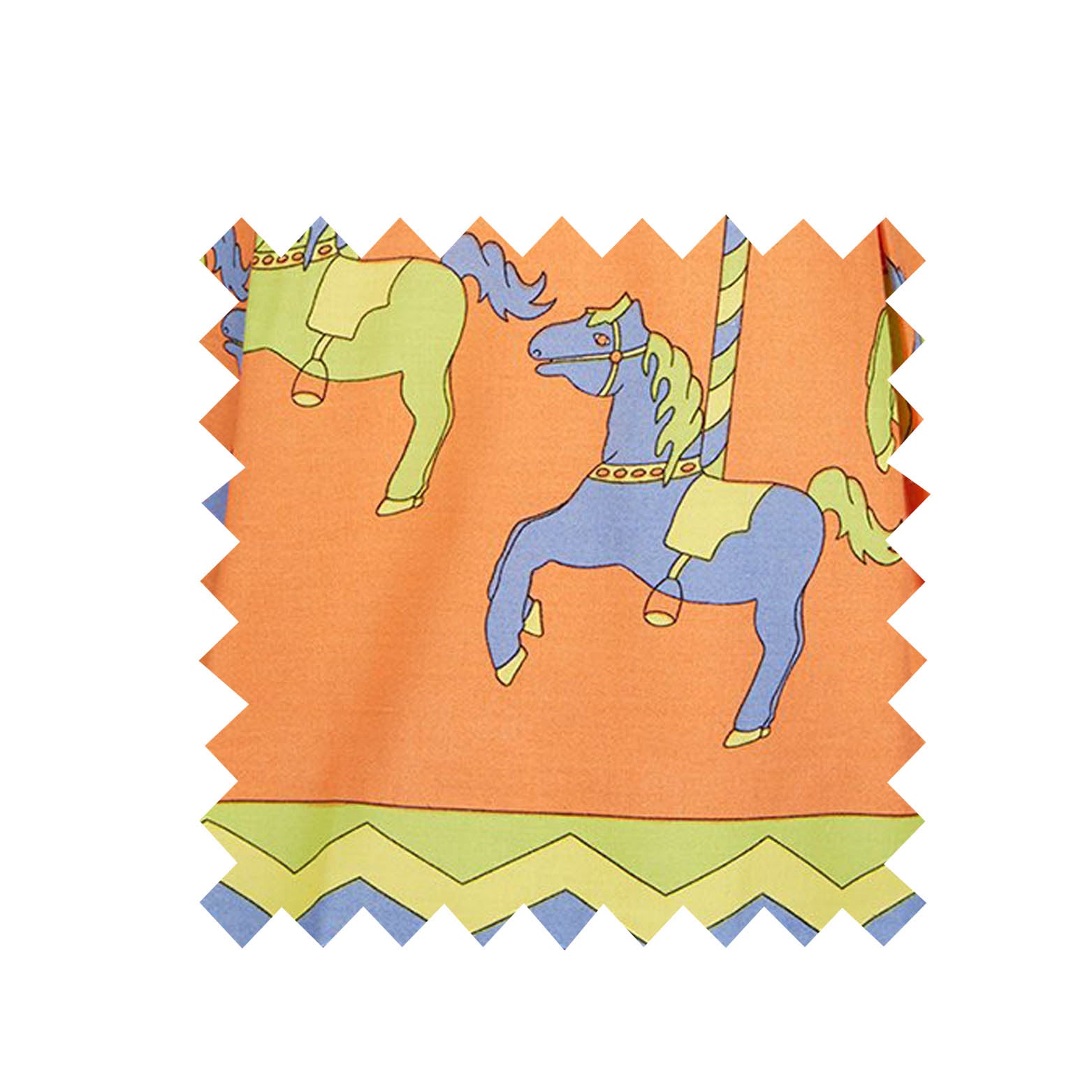 Orange Carousel Print Fabric - Cotton