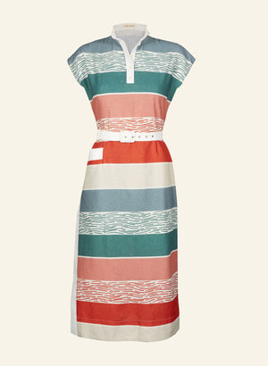 Palava Womens Cyd Dress in Summer Beach Stripe Cotton Linen Fabric