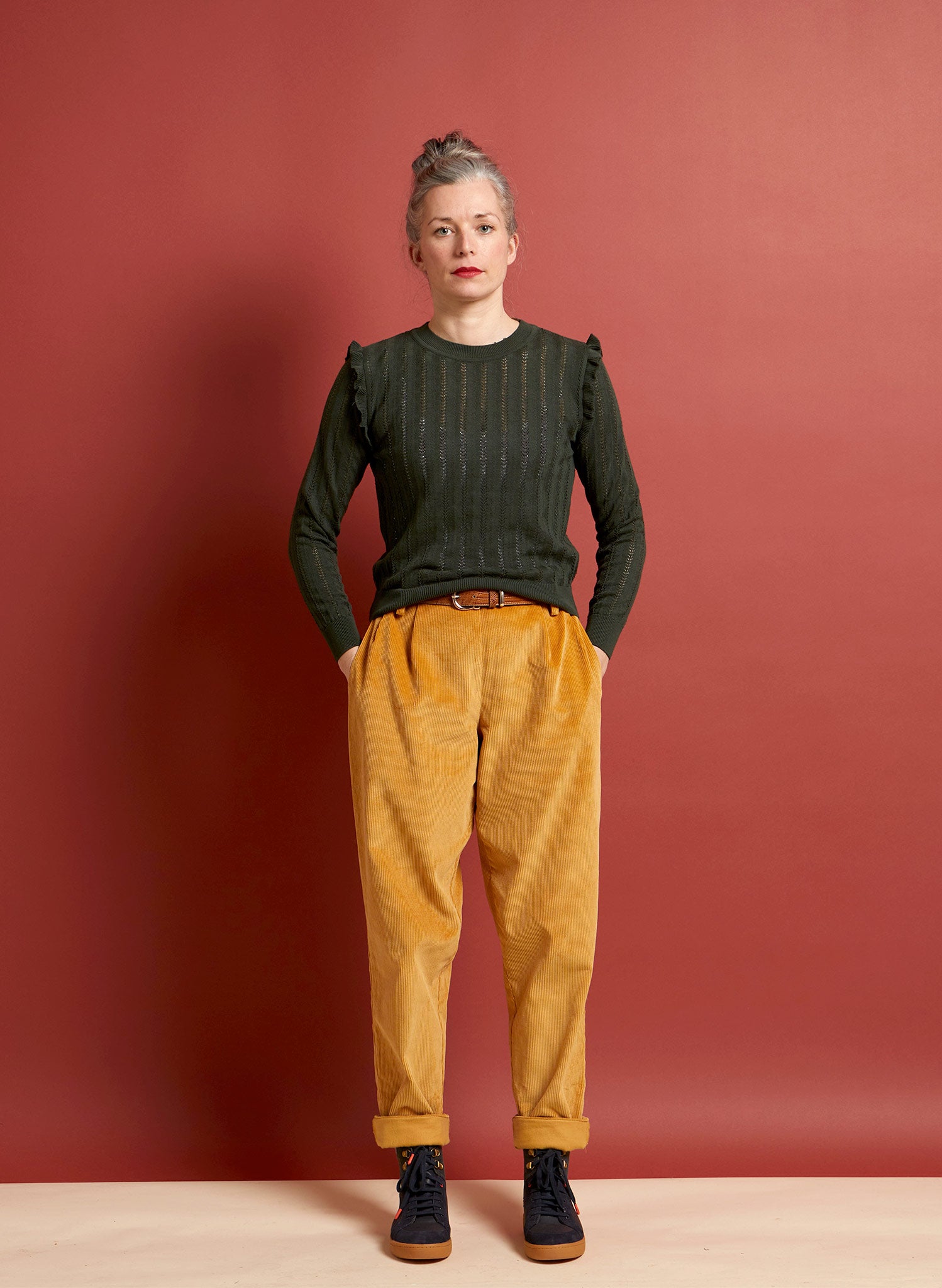 Diana - Forest Green Ruffle Knitted Top