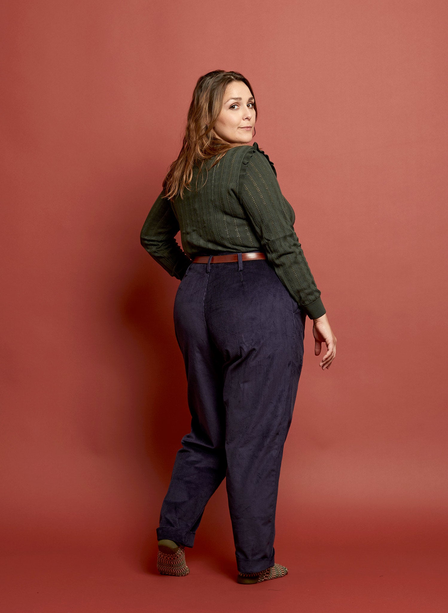 Diana - Forest Green Ruffle Knitted Top