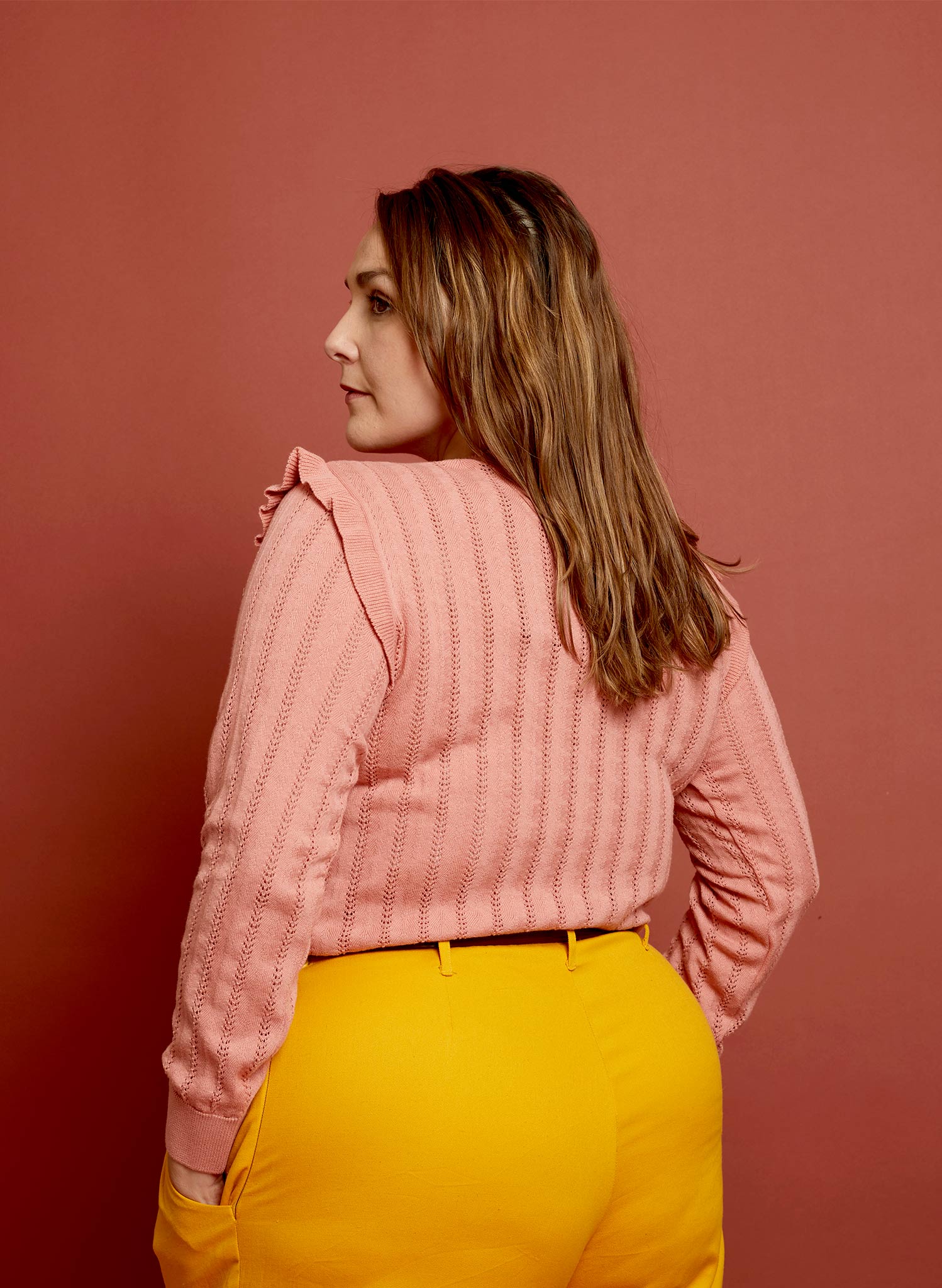 Diana Knitted Cotton Top - Pink Ruffle