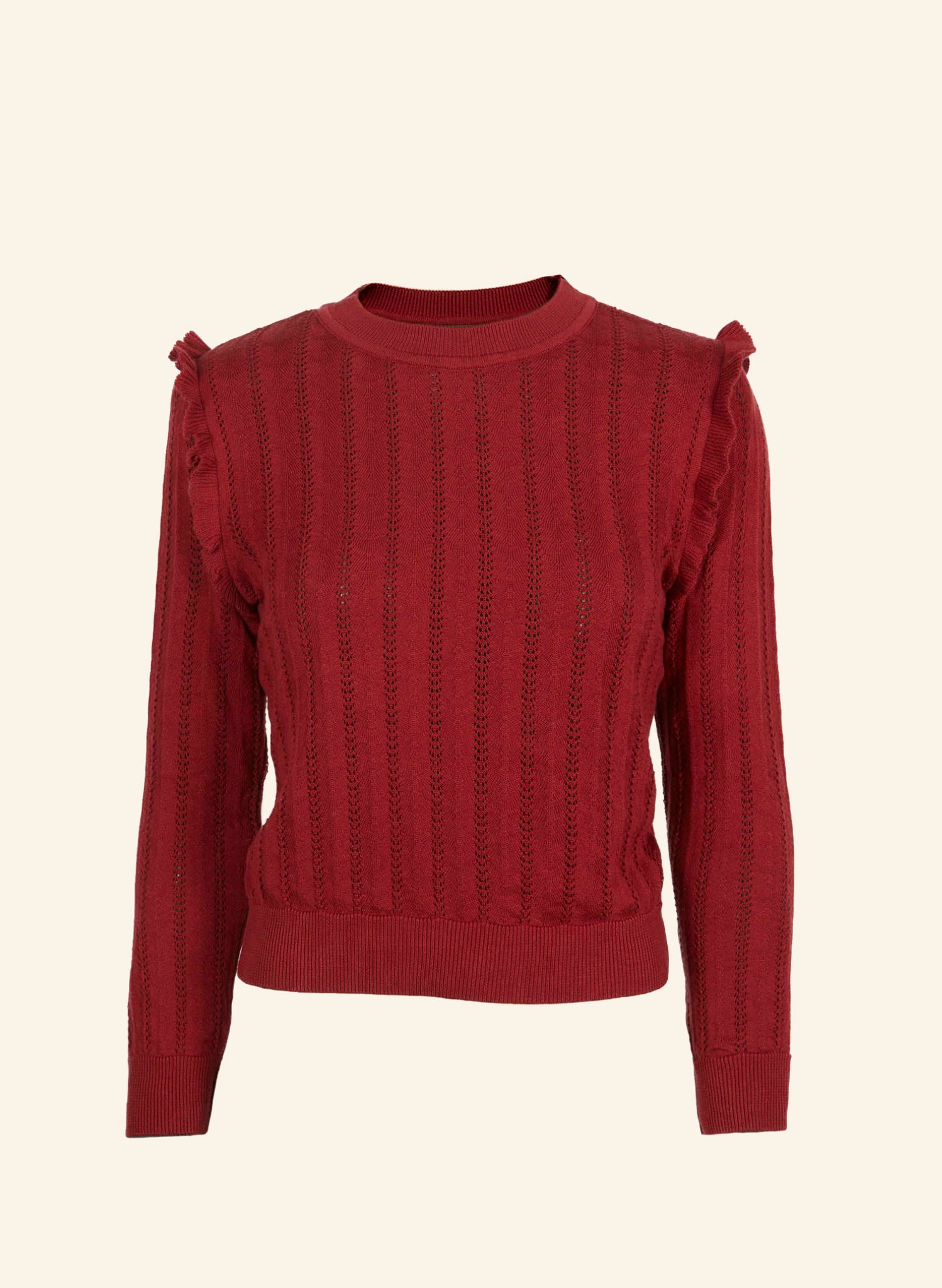 Diana - Knitted Cotton Top - Red Ruffle