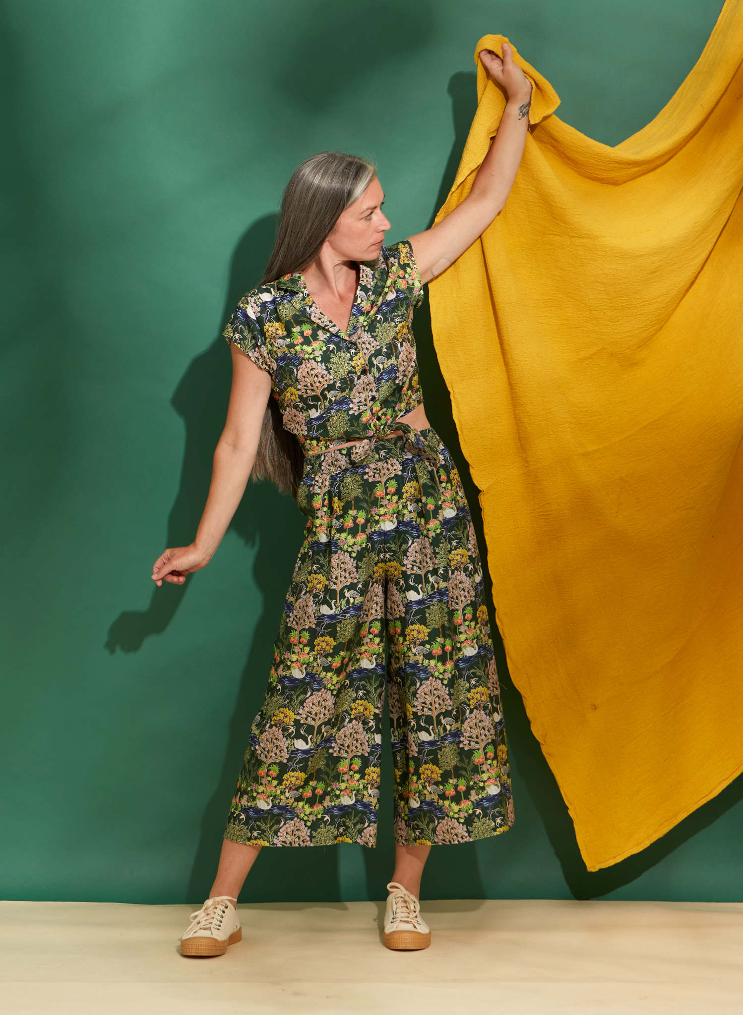 Edith Trousers - Dark Green Botanical Gardens