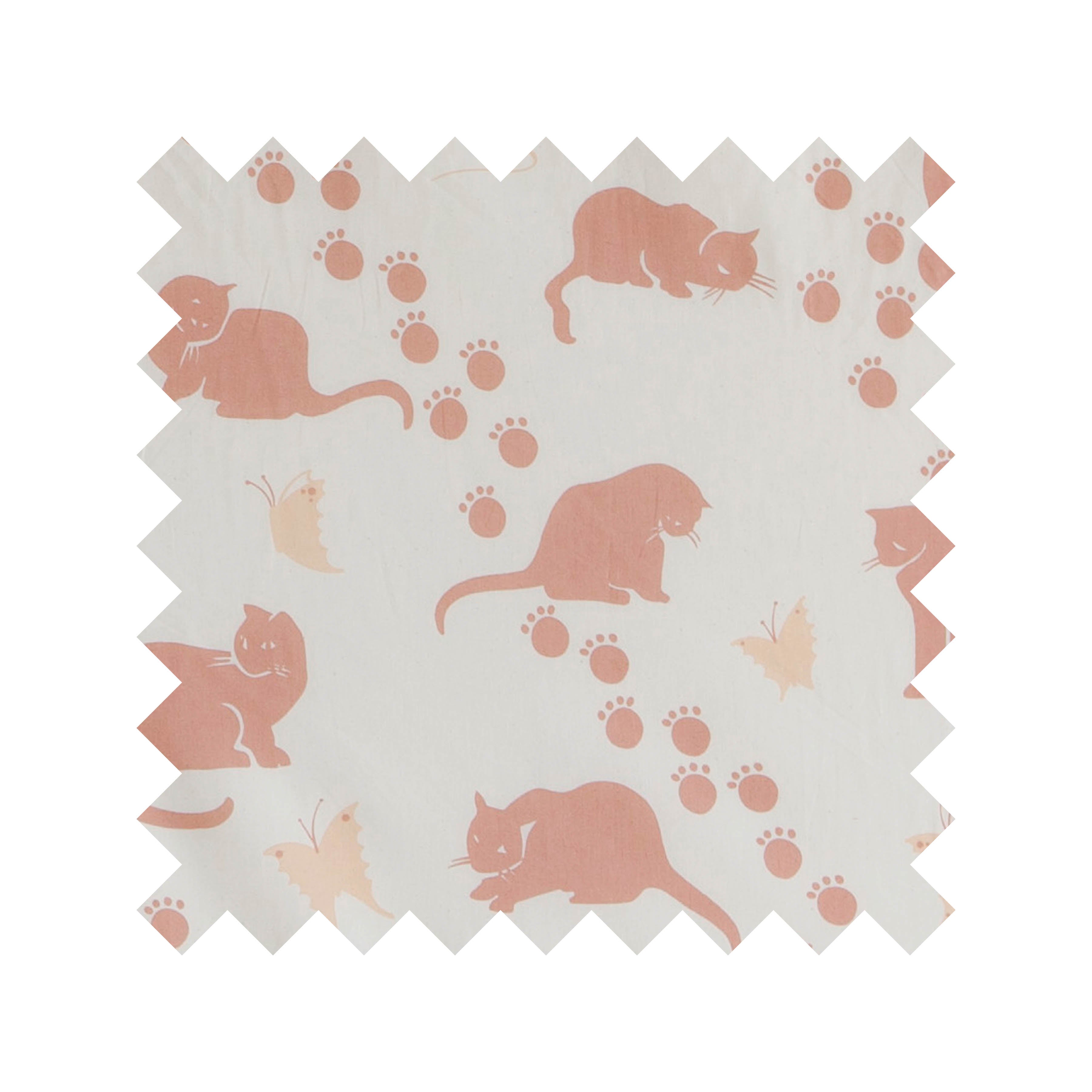 Ecru Large Cat Print Fabric - Cotton