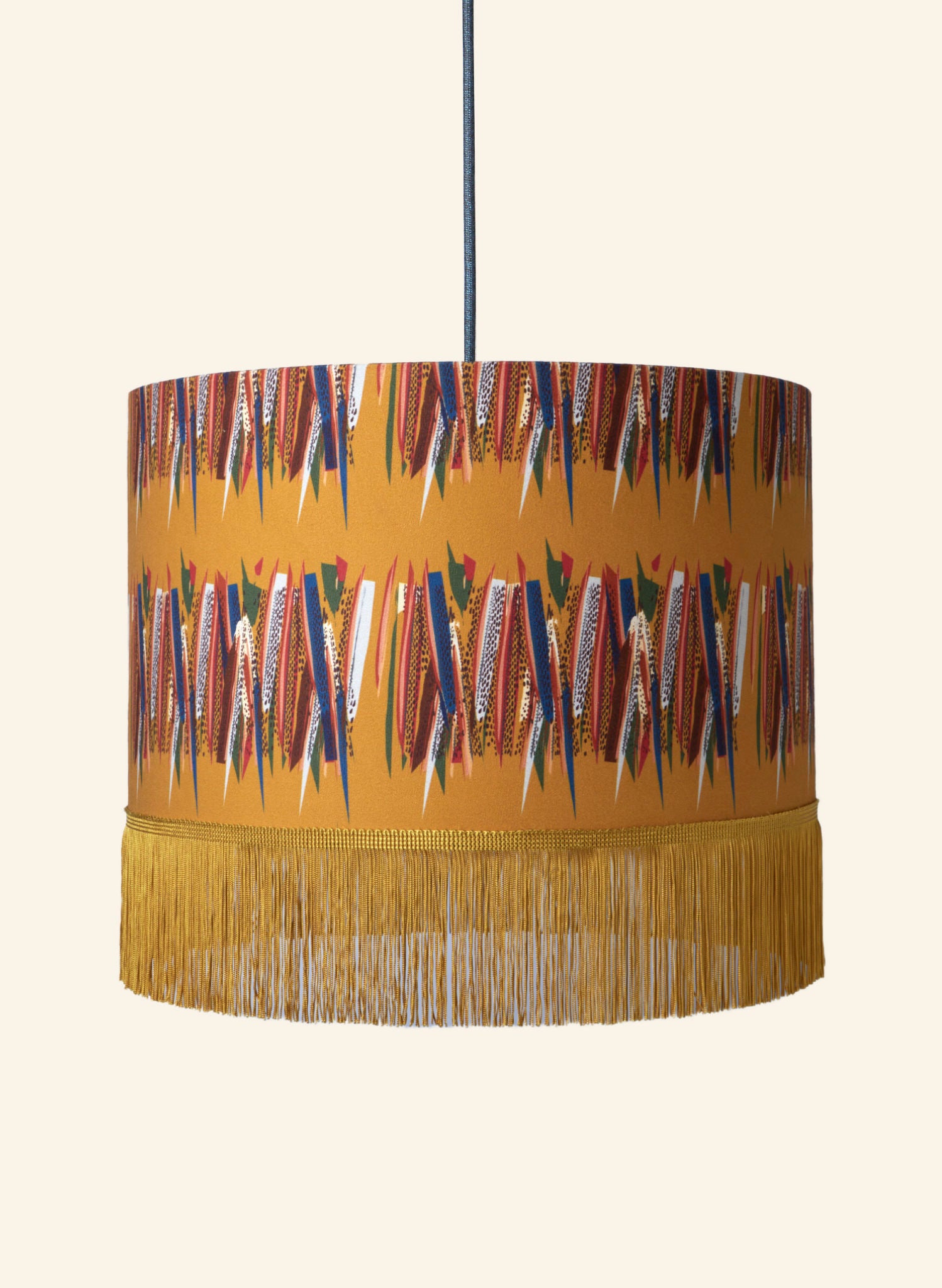 Drum Fringe Lampshade - Mustard Mid-Century Feather