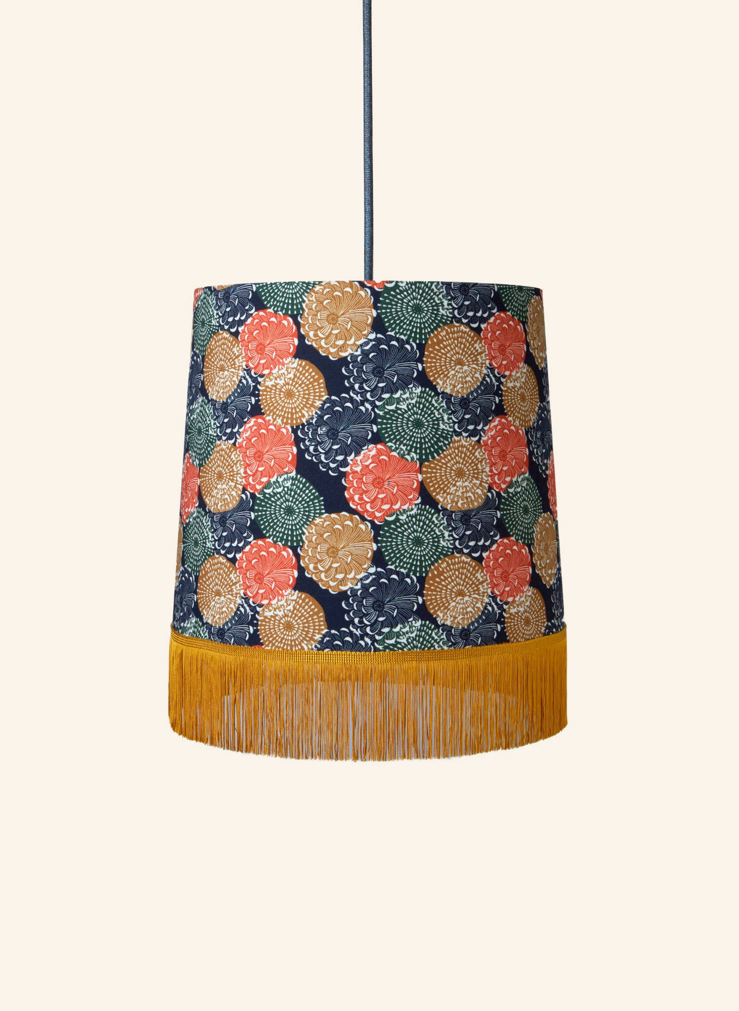 Empire Fringe Lampshade - Navy Pinecones