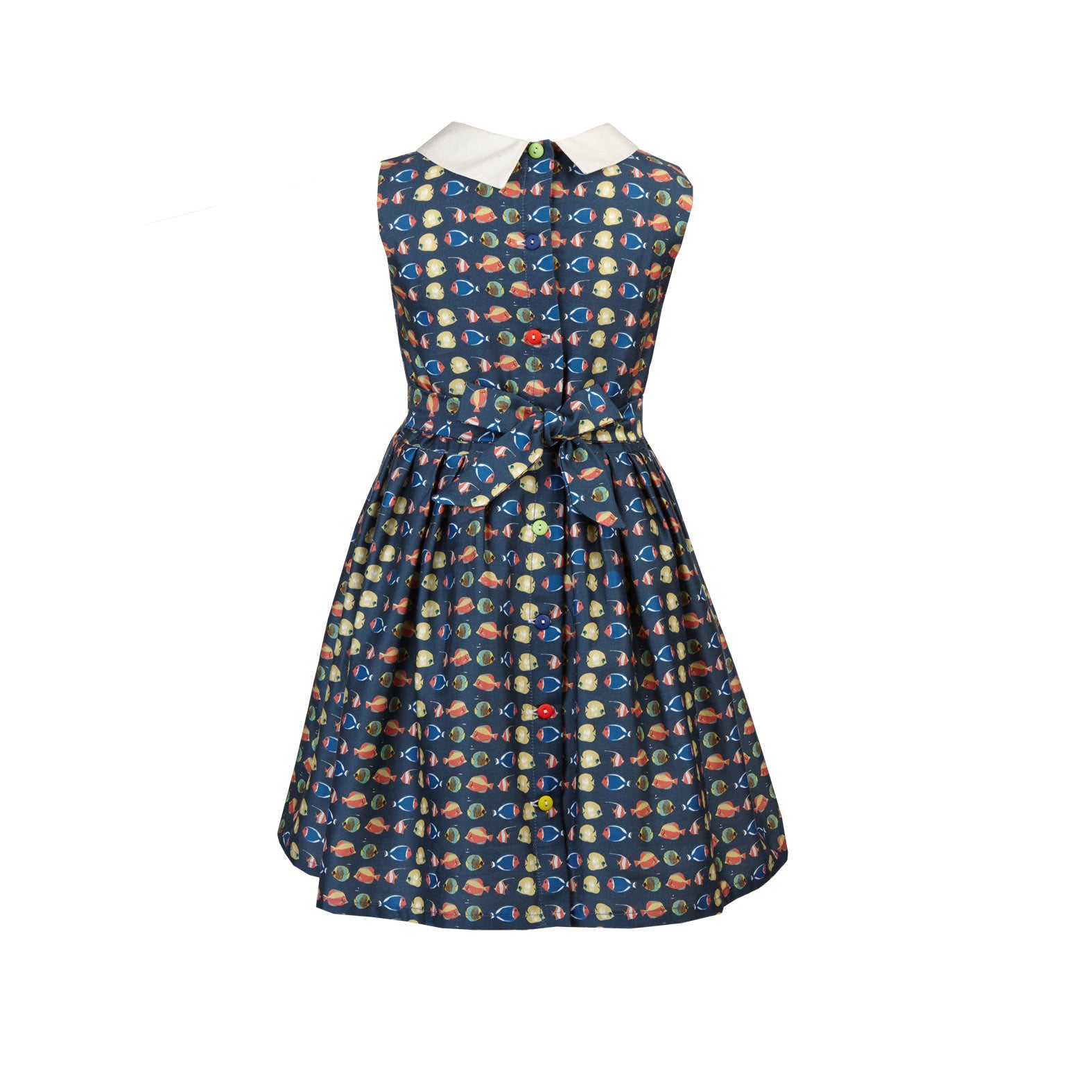 Navy Fish Print Sleeveless Children's Dress | 100% Organic Cotton