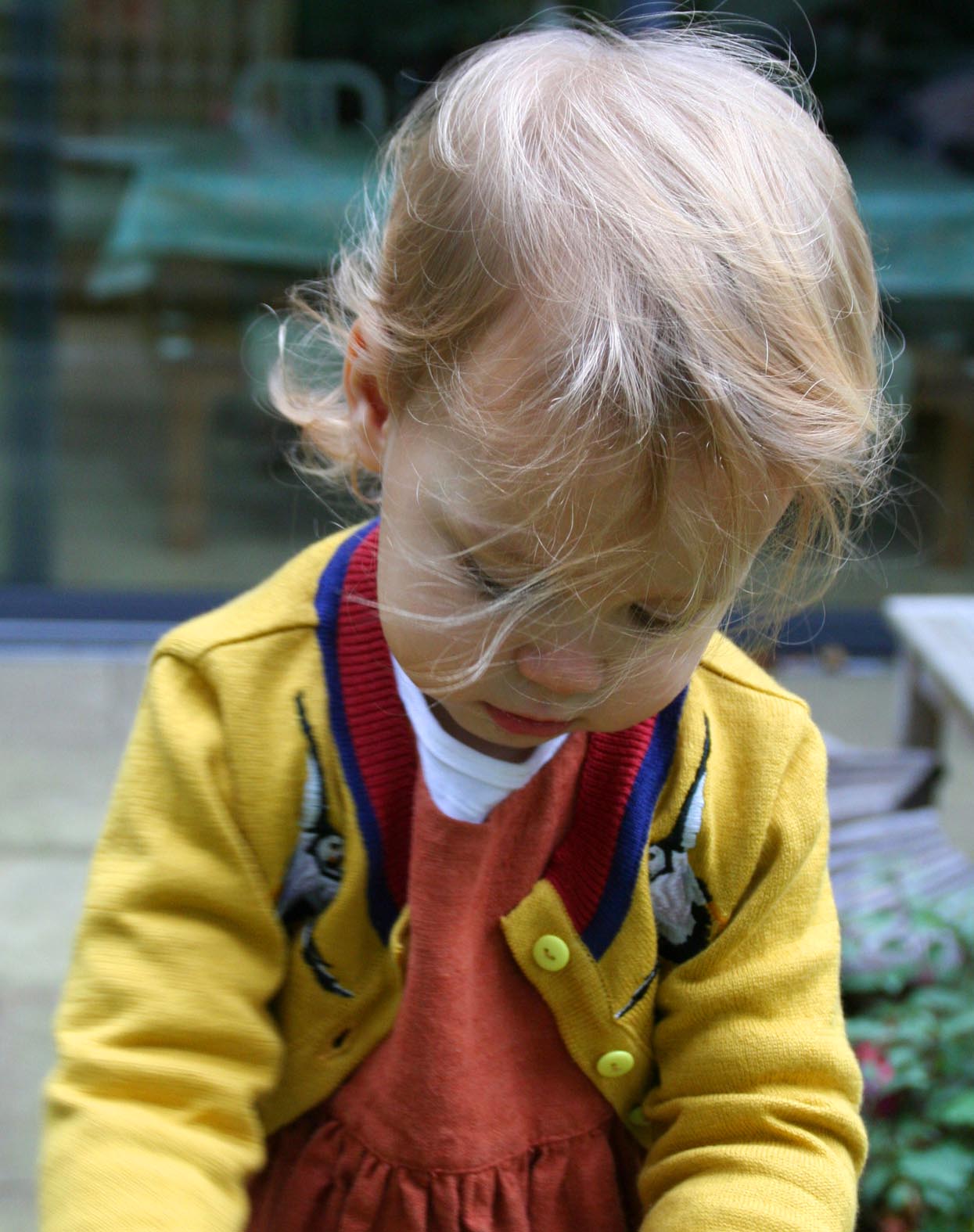 Children's Organic Cotton Cardigan in Mustard | Puffins Print | UK