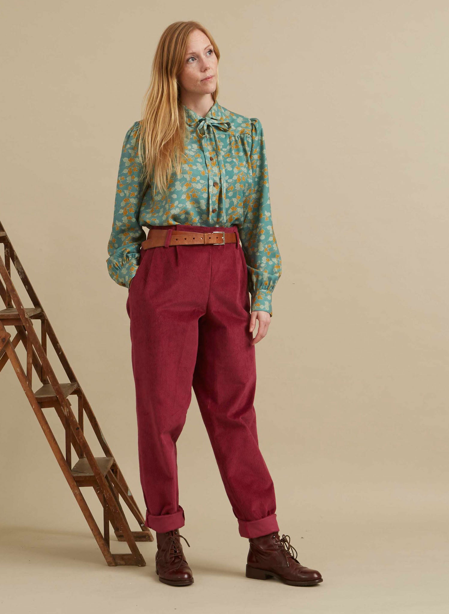 Wilma - Cherry Corduroy Trousers